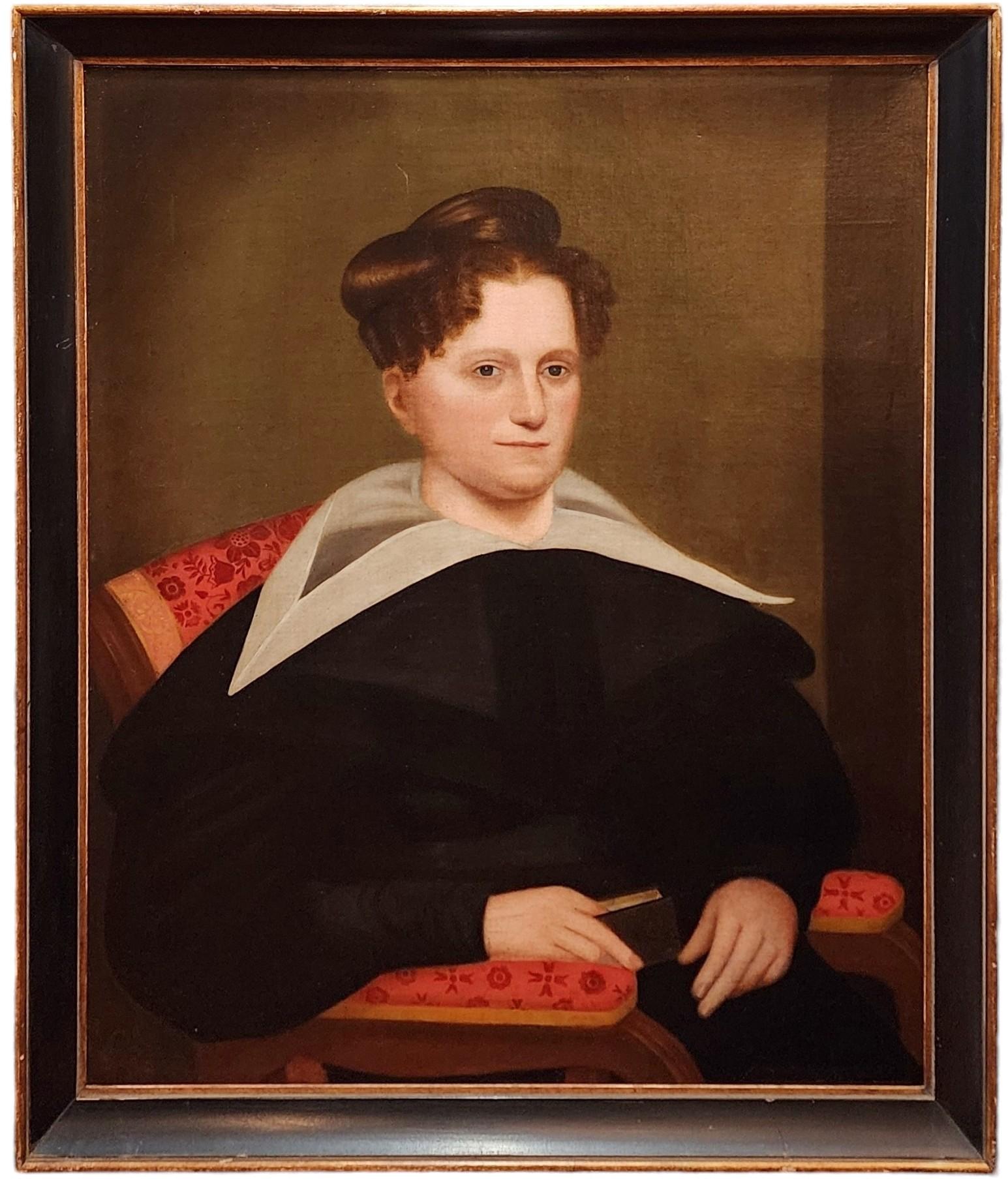 John Bradley Portrait Painting - Portrait of a Lady, Naïve Portrait, Folk Art, Puffy Sleeve, Staten Island