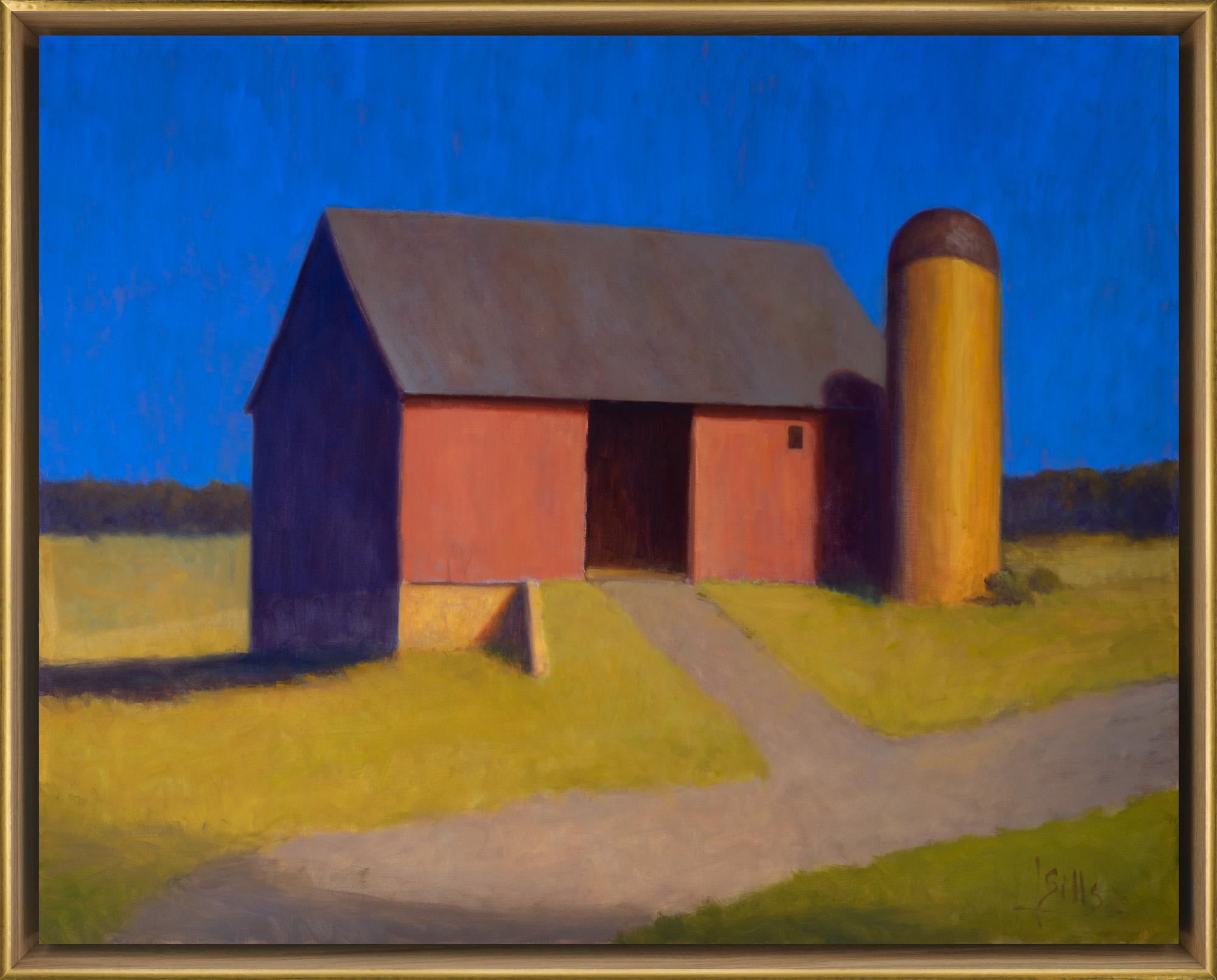 John Sills Landscape Painting - "Evening Barn" Serene Painting of a Barn on a Hillside Landscape