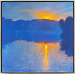 "Evening Glow" Contemporary Landscape Waterscape Framed Oil on Canvas Painting