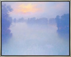 "Morning Mist" Contemporary Landscape Waterscape Framed Oil on Canvas Painting