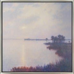 "Mañana tranquila" Paisaje costero contemporáneo Pintura al óleo sobre lienzo enmarcada
