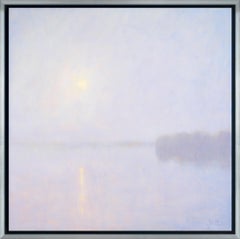 "Silver Dawn" Contemporary Landscape Waterscape Framed Oil on Canvas Painting