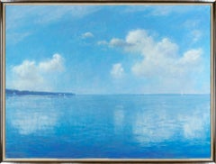 "Nuages d'été" Paysage contemporain Paysage aquatique Peinture à l'huile sur toile encadrée
