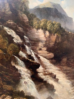 Antike englische viktorianische Wasserfall-Landschaft aus dem 19. Jahrhundert