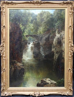 Devil's Bridge Wales - Britisches viktorianisches Ölgemälde Welsh Wasserfall-F Flusslandschaft