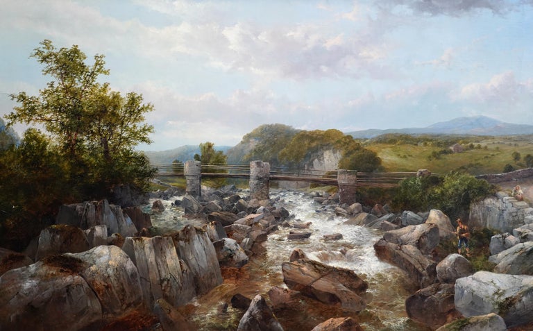 Highland River Landscape - British 19th century Scottish landscape oil painting - Victorian Painting by John Brandon Smith