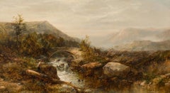 John Brandon Smith (1848-1884) - Late 19th Century Oil, Fishing by the Bridge