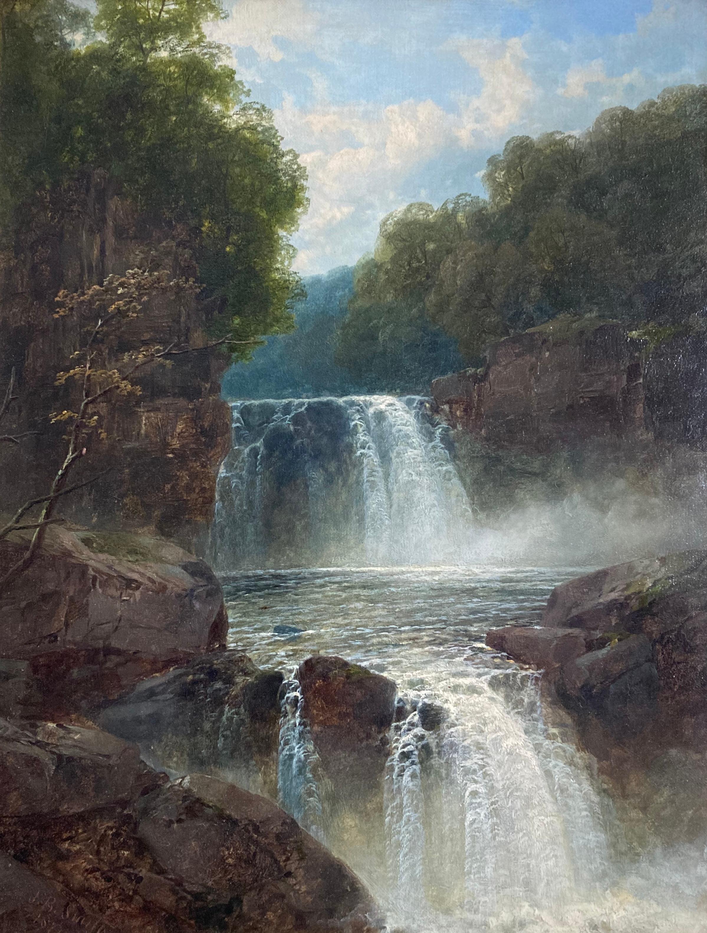An idyllic view of a waterfall in full spate near Betwys-Y-Coed, Wales.

John Brandon Smith (1848-1884)
Waterfall near Betwys-Y-Coed
Signed
Oil on canvas
18 x 14 inches without frame
26 x 22 with frame

John Brandon Smith was a London landscape
