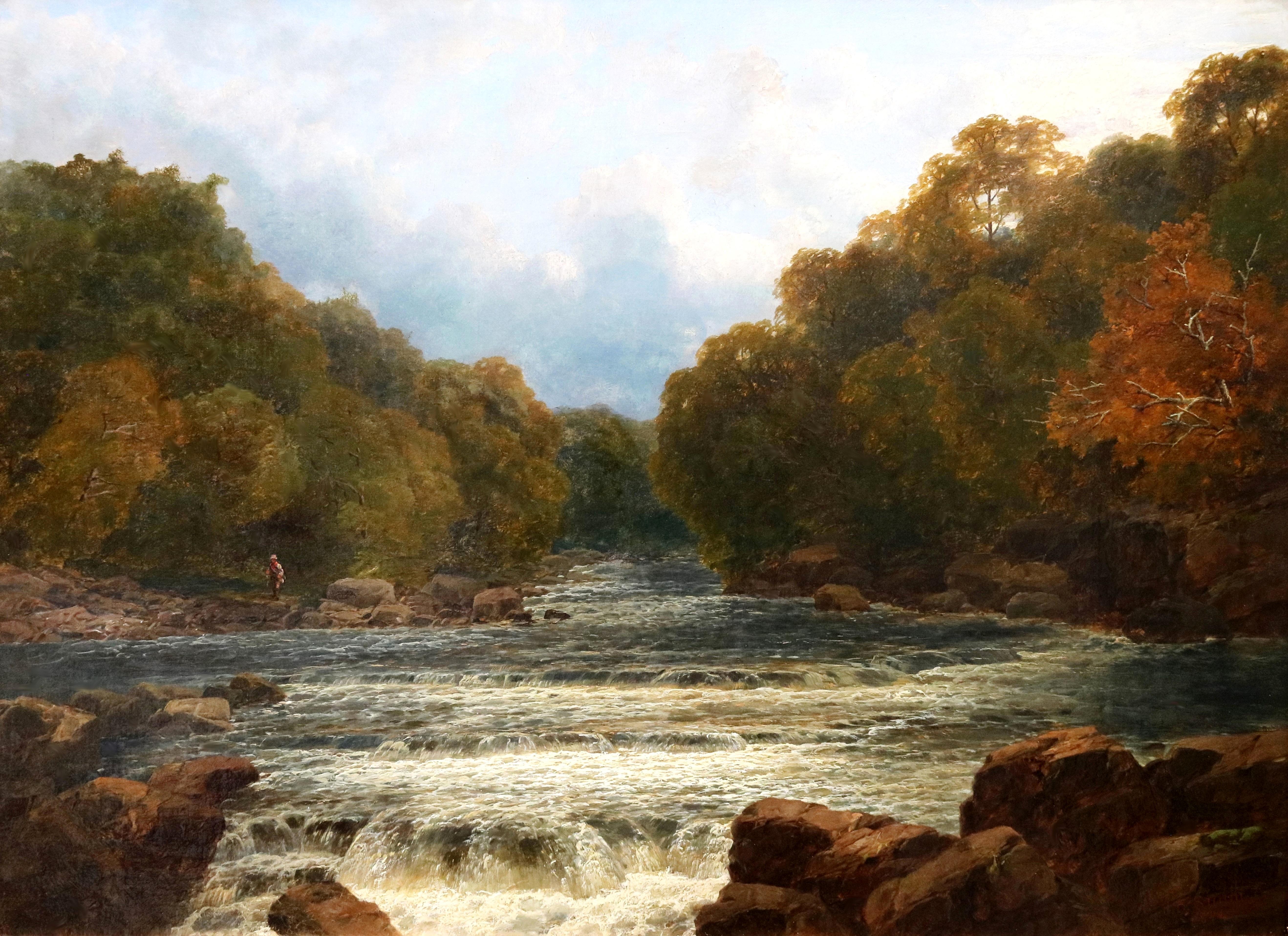 ‘On the Dee, North Wales’ by John Brandon Smith 1834-1885. The painting – which depicts an extensive view of the rapids on the river Dee – is signed by the artist and dated 1874.

All our paintings are sold in the finest condition they can be for