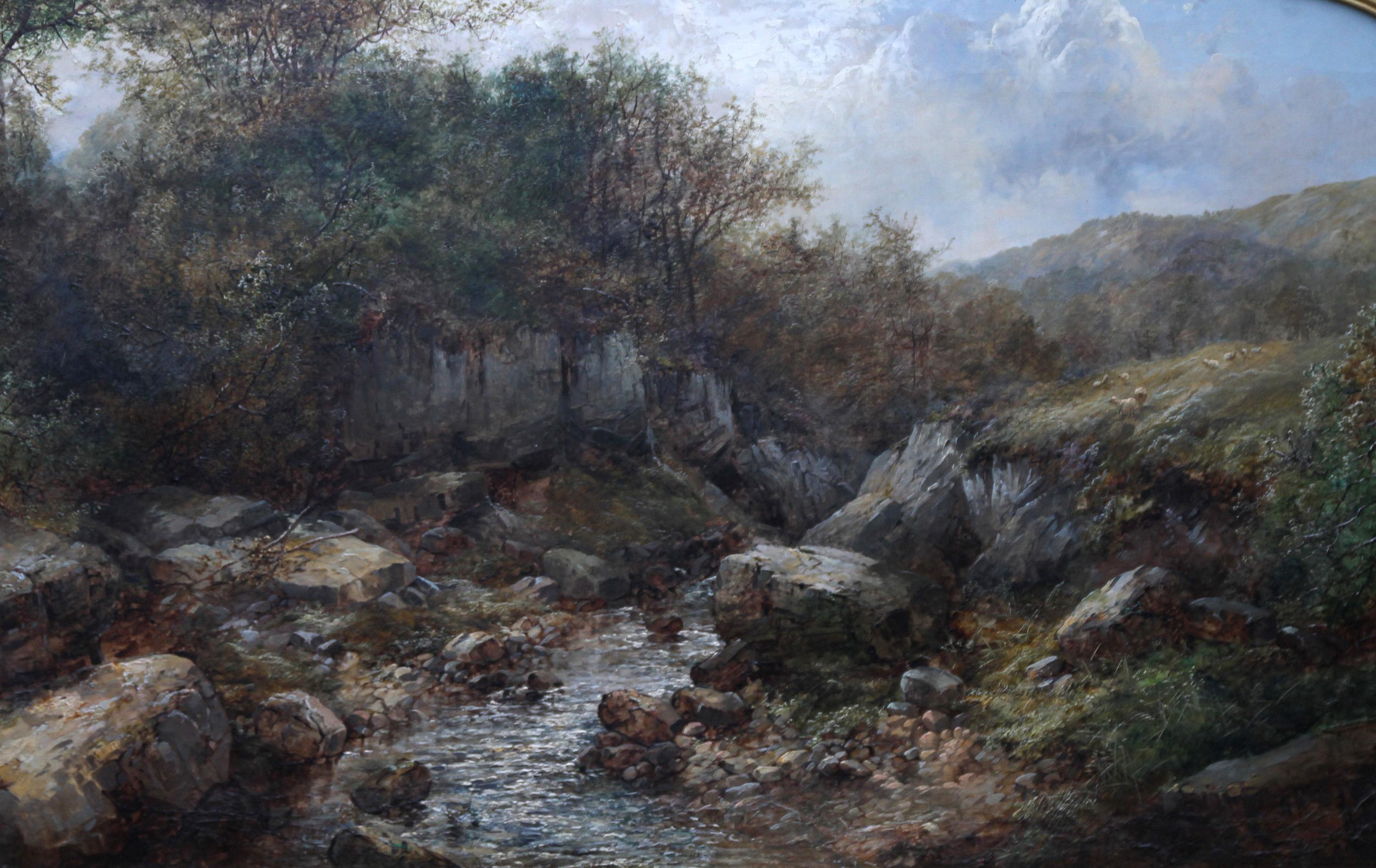 River Landscape - British art 19th century landscape oil painting - Victorian Painting by John Brandon Smith