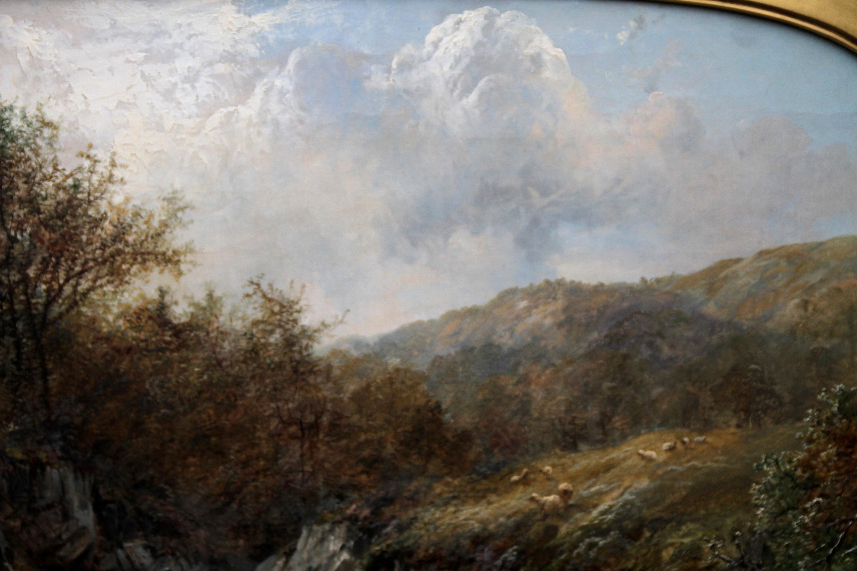 A superb British Victorian landscape oil painting by noted artist John Brandon Smith and dates to 1869. It is a super evocative large river landscape which depicts a flowing river in an open panorama. The painting is full of vitality and colour and