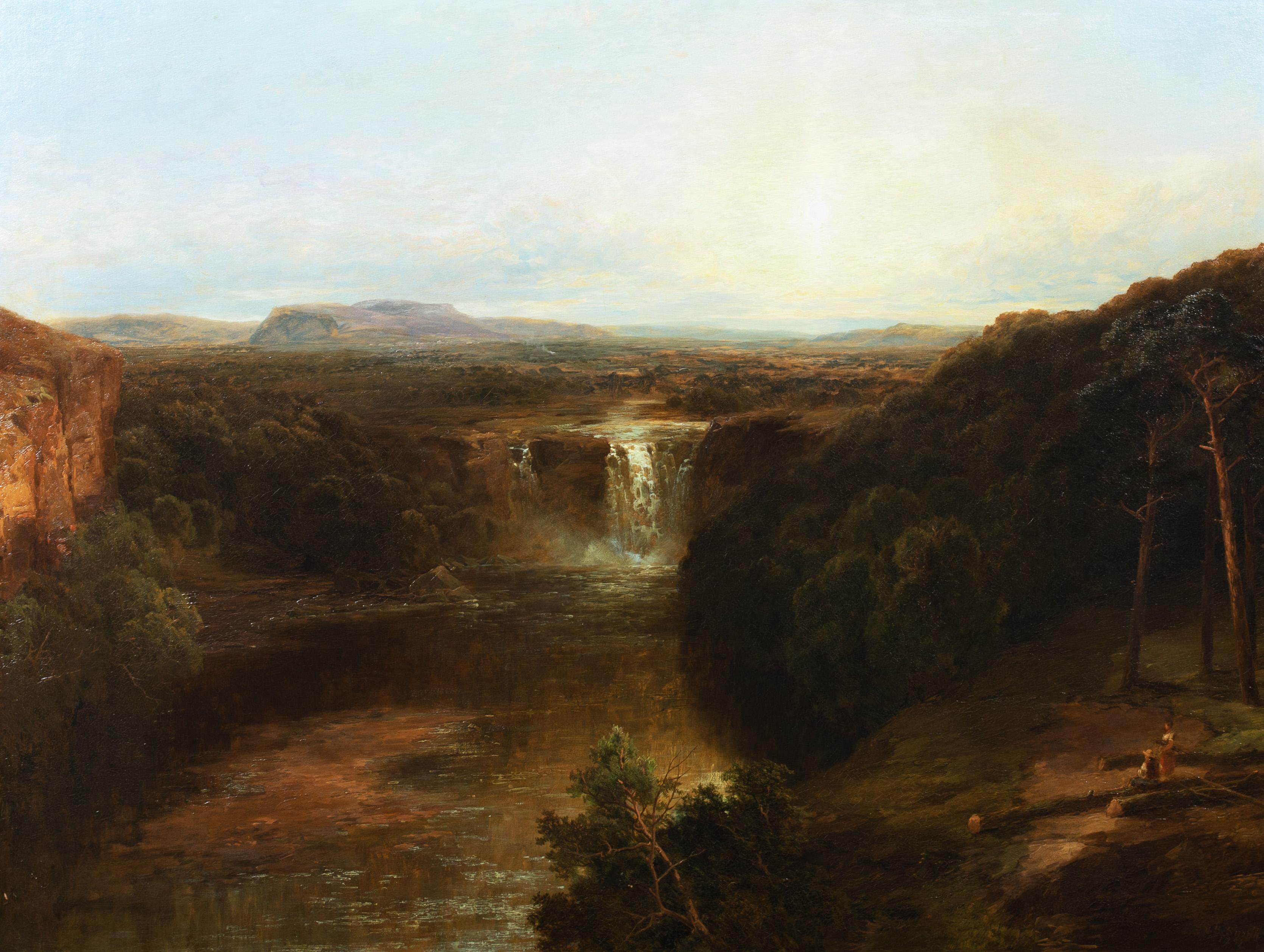 Waterfall Vale of Neath Glamorganshire, 19th Century   - Painting by John Brandon Smith