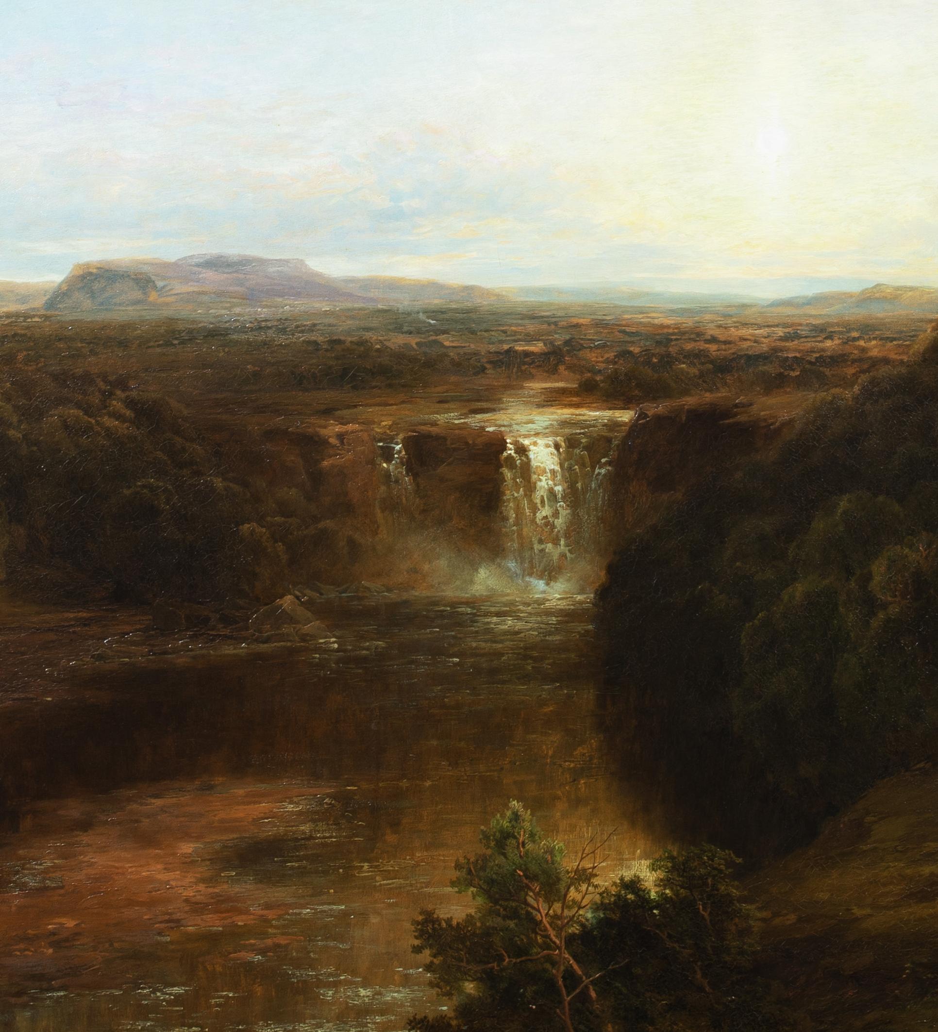 Waterfall Vale of Neath Glamorganshire, 19th Century   - Black Landscape Painting by John Brandon Smith