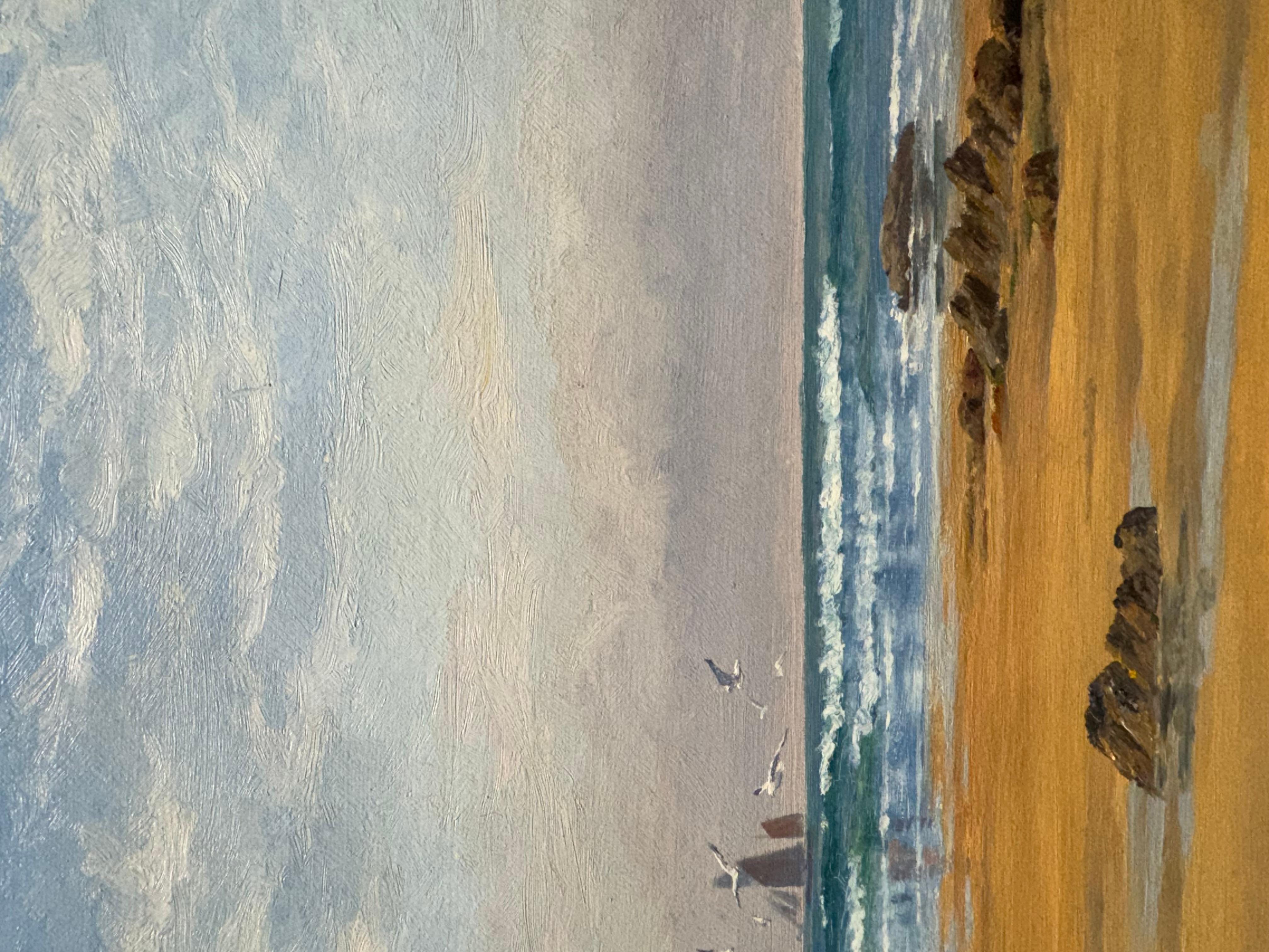 Glorious Summer', Newquay, Cornwall - Brown Landscape Painting by John Brett