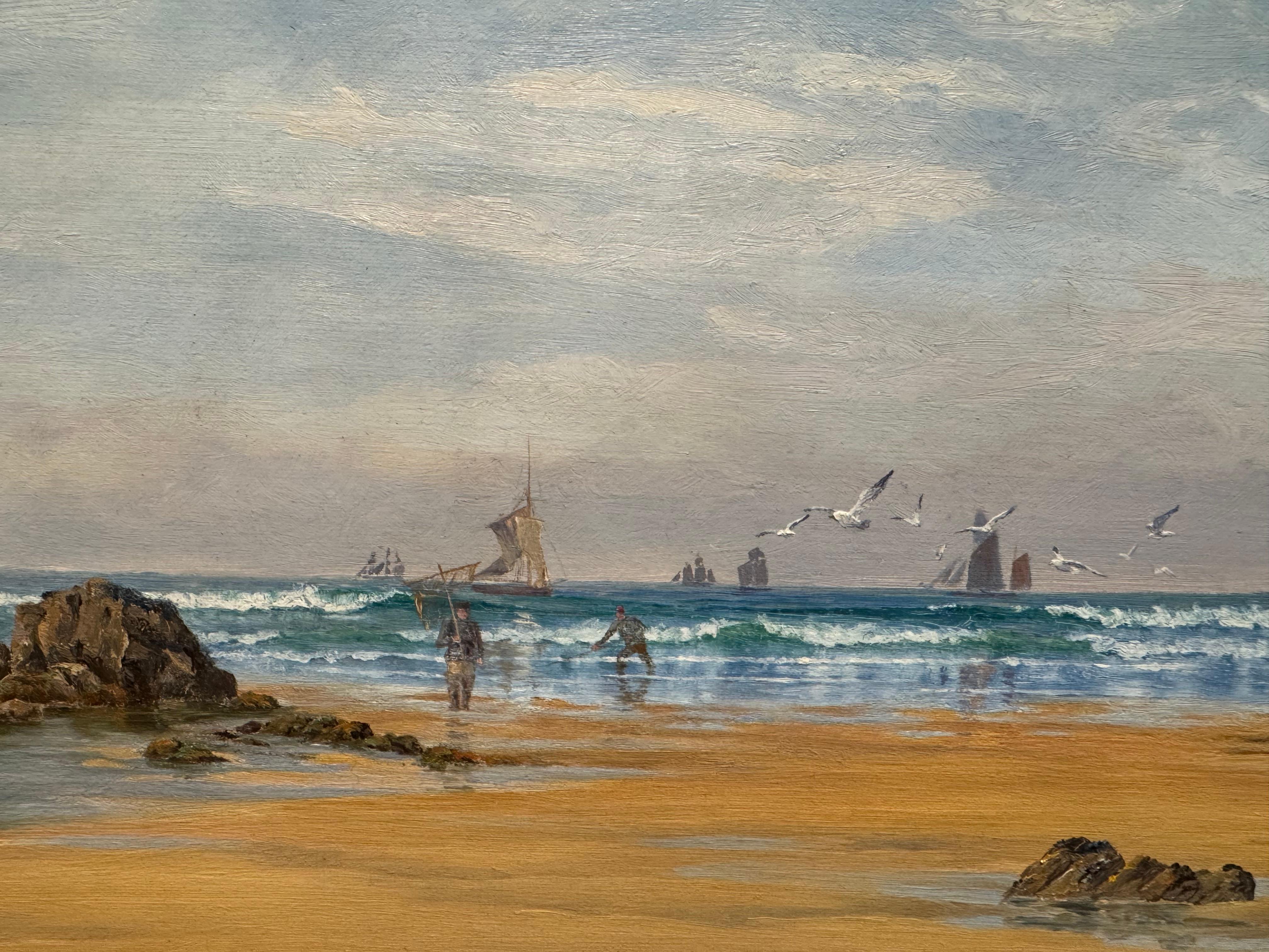 John Brett A.R.A. (1831-1902)
Glorious Summer', Newquay, Cornwall
Oil on canvas
Canvas Size - 12 3/8 x 25 3/8 in

Provenance
The Collection of F C Mills by 1884; 
C J Robin by 1893; 
Private collection

Literature
The present lot will be included in