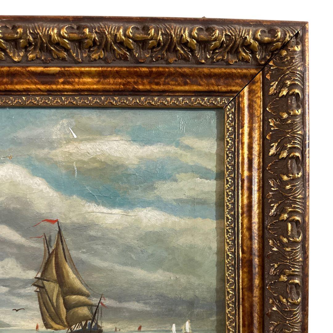 Das Gemälde von John Brett aus der Zeit um 1860 ist ein Zeugnis seines künstlerischen Könnens innerhalb der präraffaelitischen Bewegung. Das sorgfältig auf einer antiken Öl-Leinwand ausgeführte Kunstwerk vermittelt eine heitere und stimmungsvolle