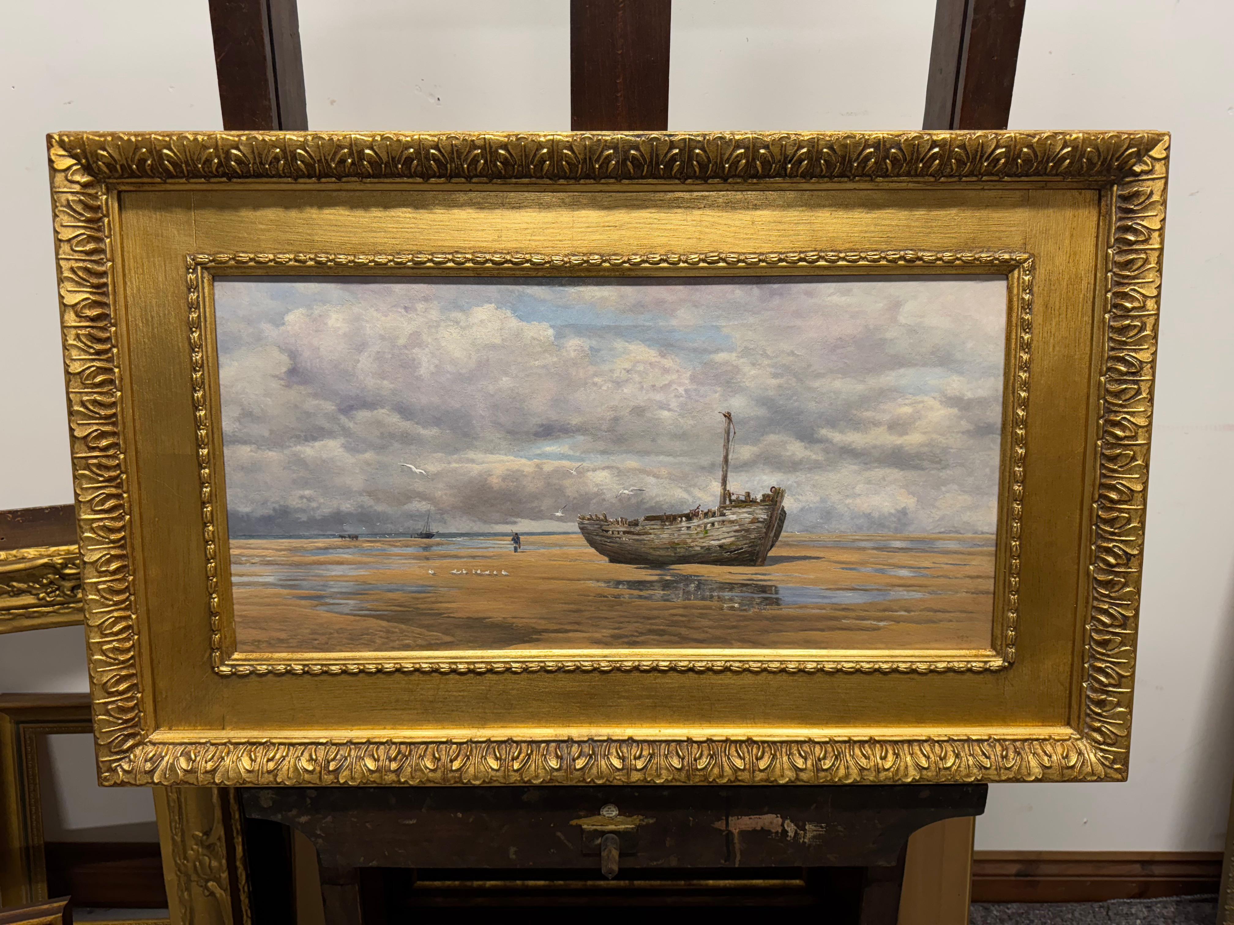 'The winter of our discontent when we took the bar to the ebb', Newport, Wales - Victorian Painting by John Brett
