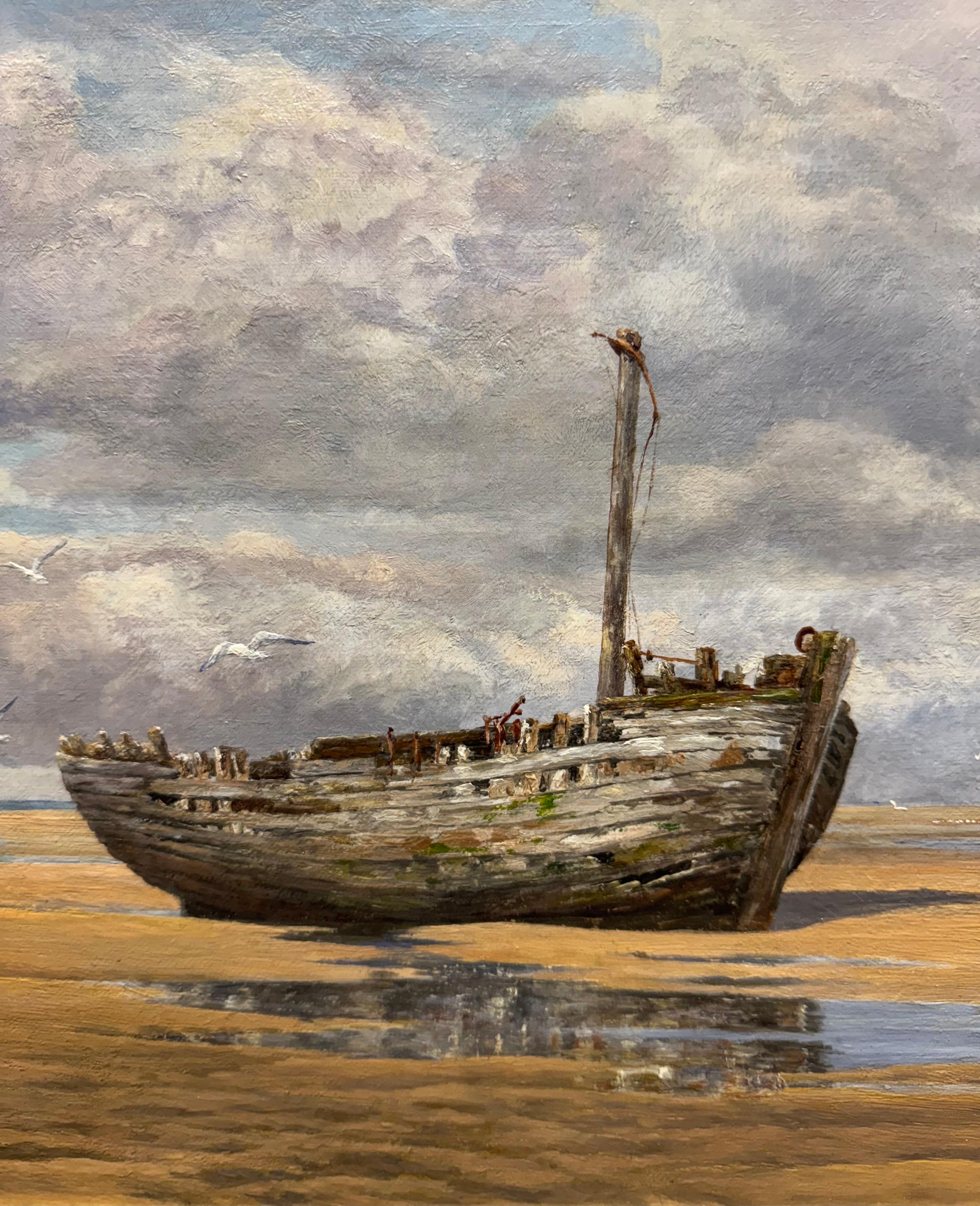 'The winter of our discontent when we took the bar to the ebb', Newport, Wales - Brown Landscape Painting by John Brett