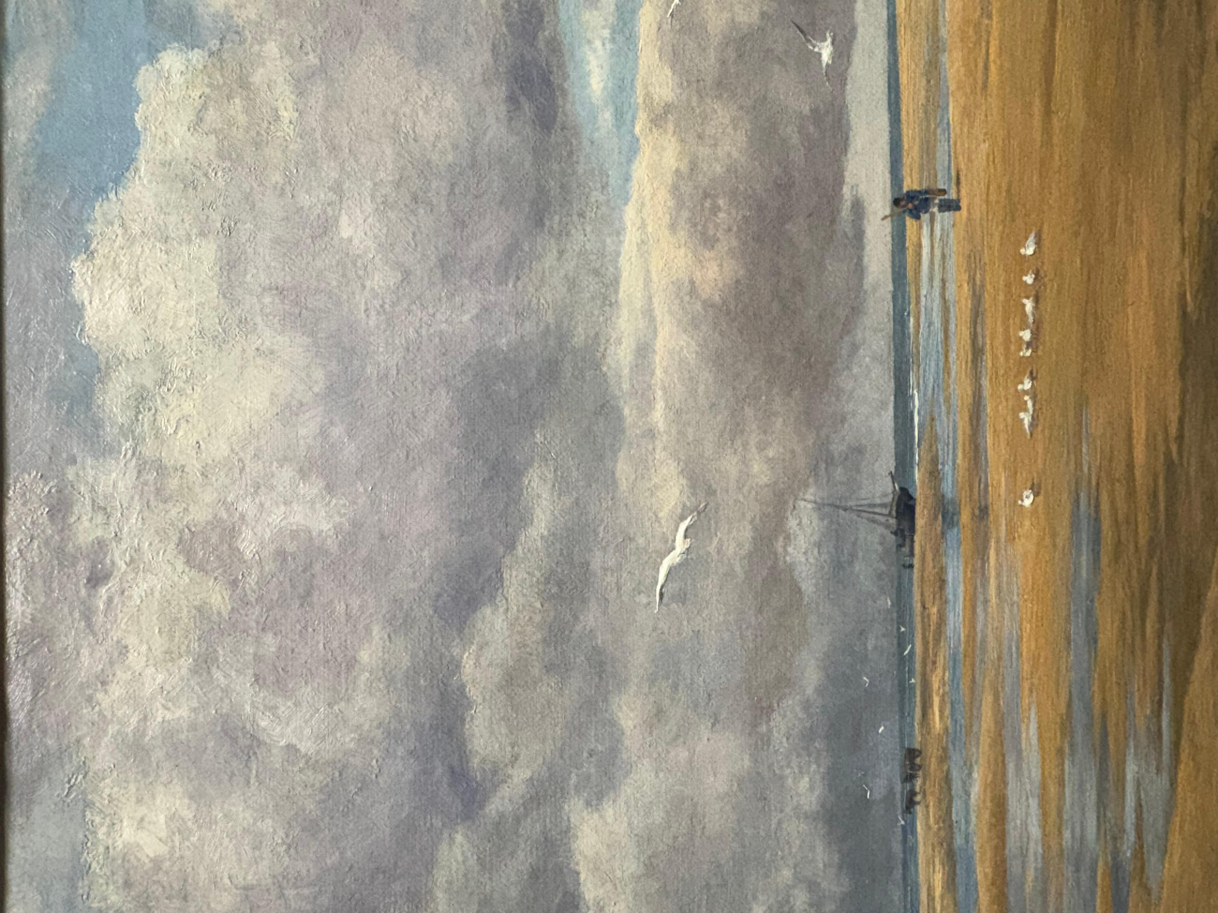 John Brett A.R.A. (1831-1902)
The winter of our discontent when we took the bar to the ebb', Newport, Wales
Oil on canvas
Canvas Size - 12 3/8 x 25 3/8 in

Provenance
Acquired from the artist by C J Robin in December 1882 for £150; 
Private
