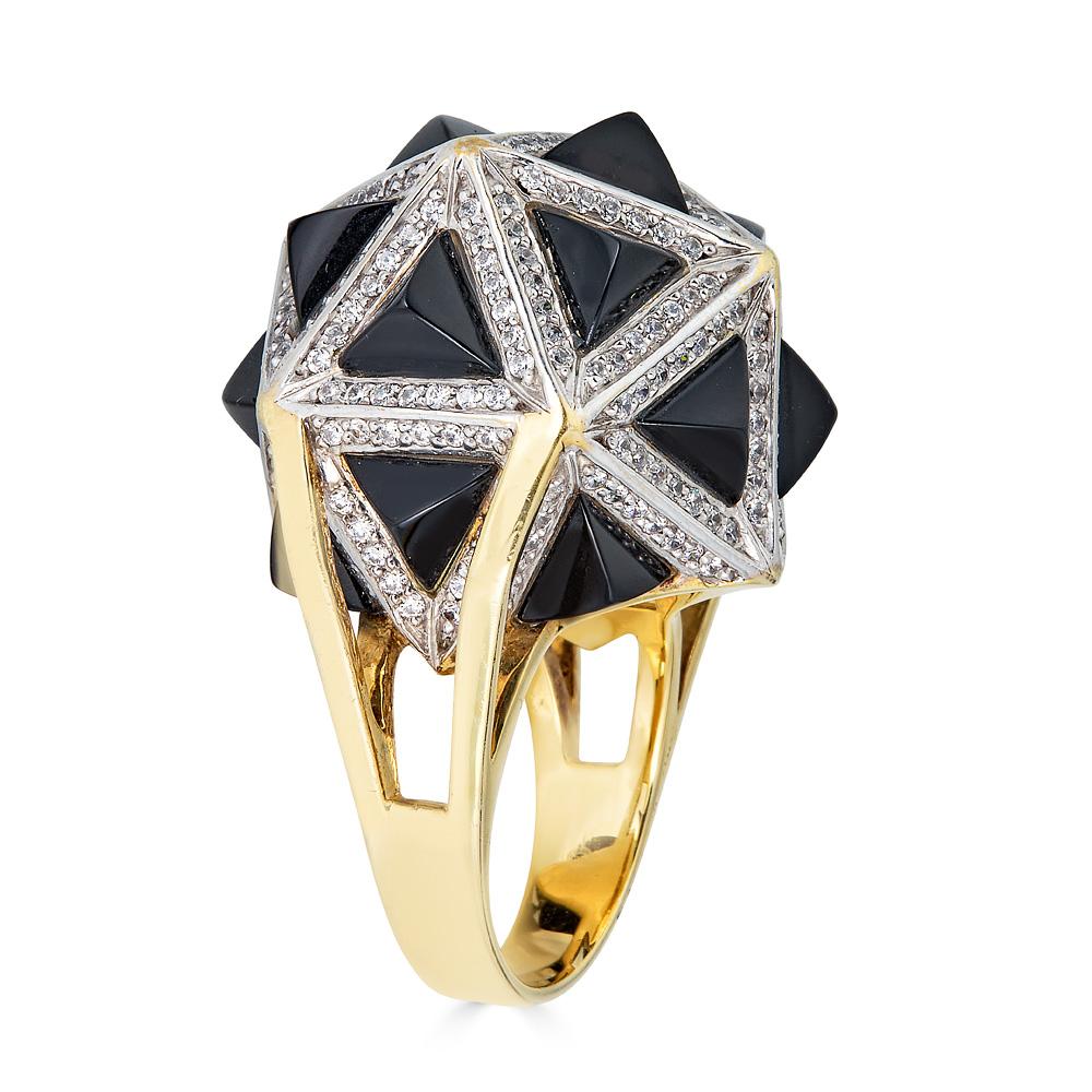 Women's or Men's John Brevard One of a Kind White Diamond Black Sapphire Pyramids Gold Ring For Sale