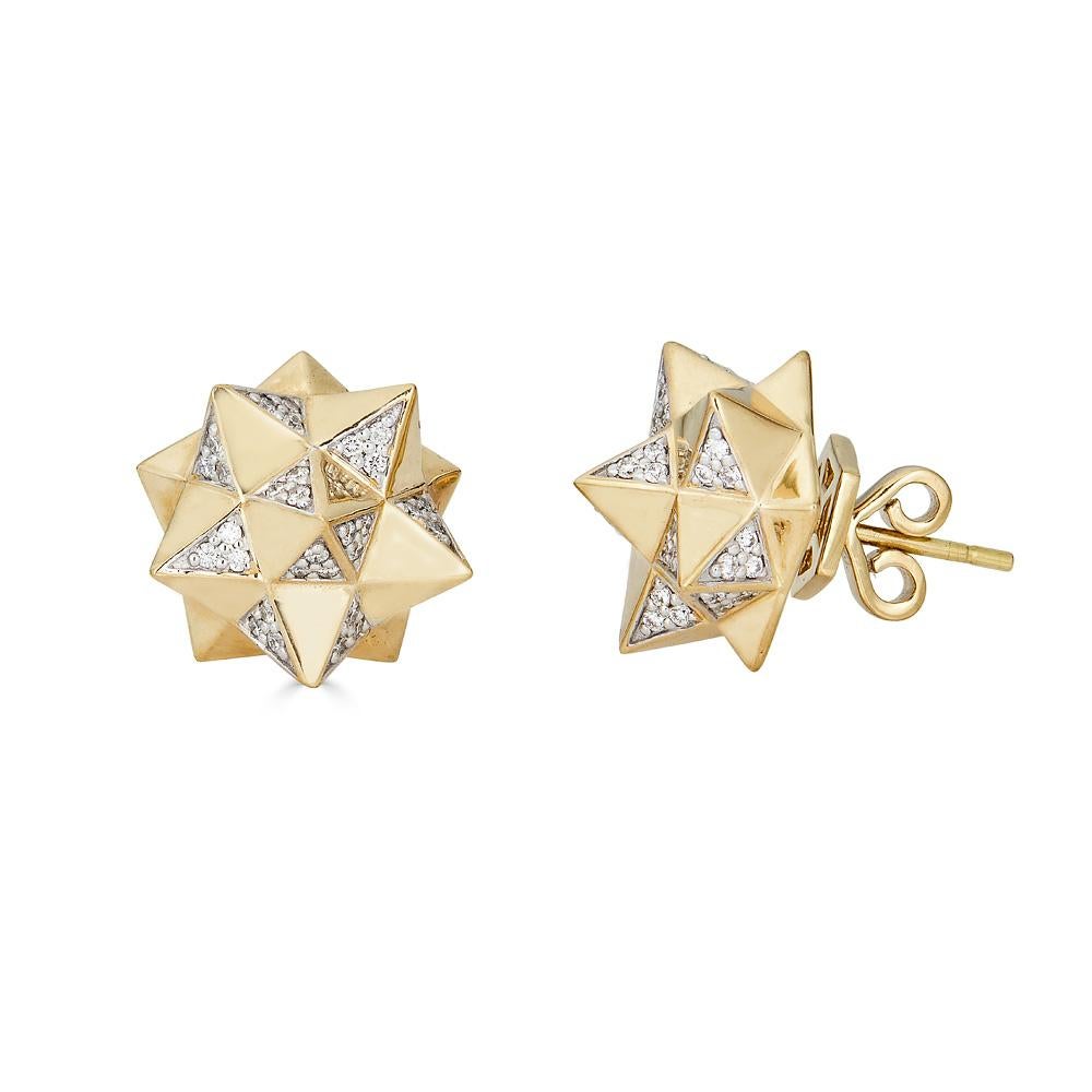 John Brevard Tetra Diamond Gold Stud Earrings For Sale 1