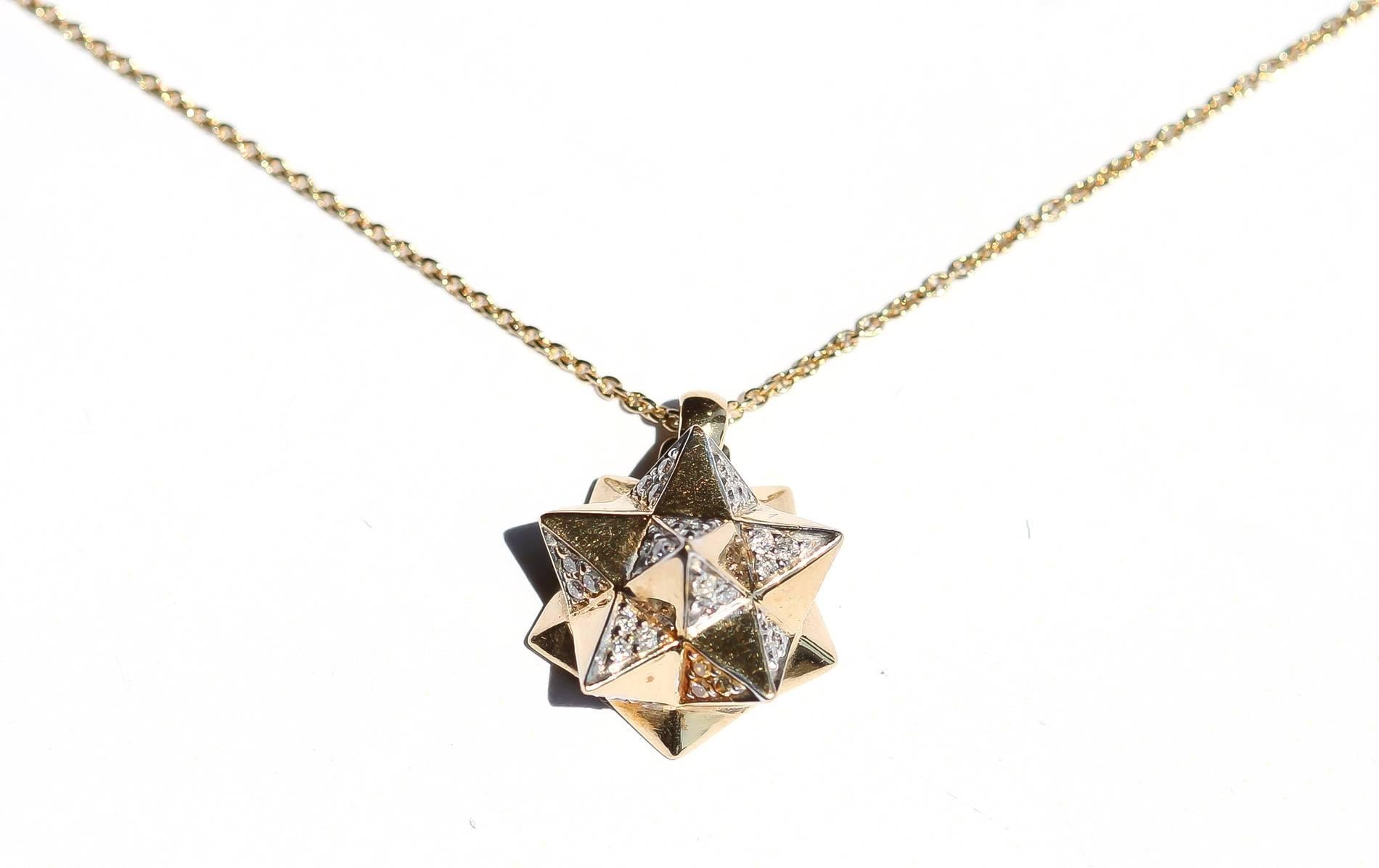 John Brevard Tetra Verahedra Series Diamond Gold Necklace For Sale 1