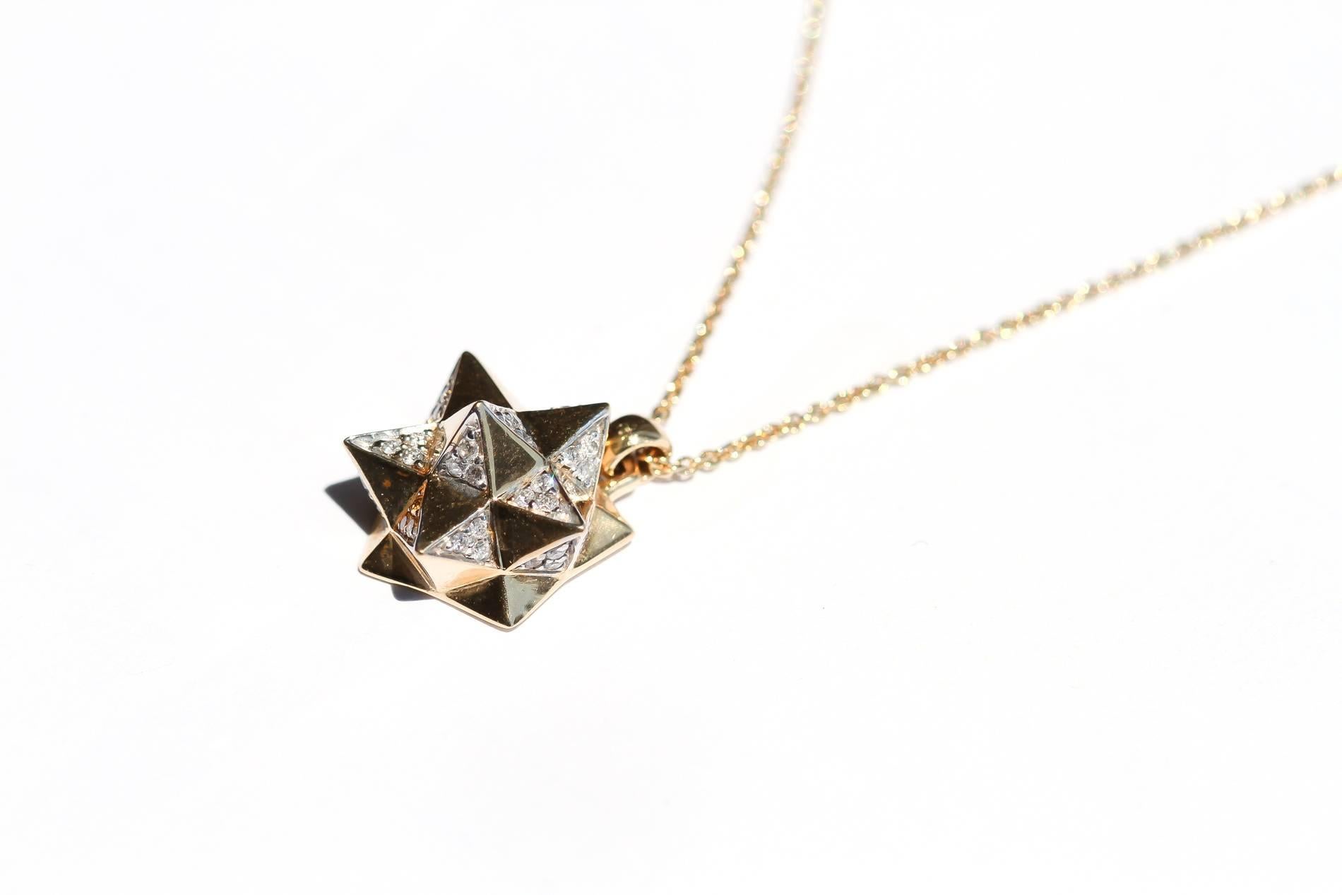 John Brevard Tetra Verahedra Series Diamond Gold Necklace For Sale 3