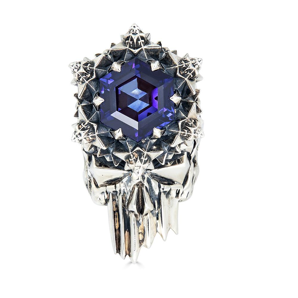 John Brevard THOSCENE Deep Blue Sapphire Silver Skull Ring For Sale 3