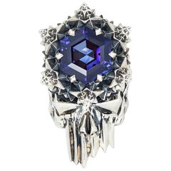 John Brevard THOSCENE Deep Blue Sapphire Silver Skull Ring