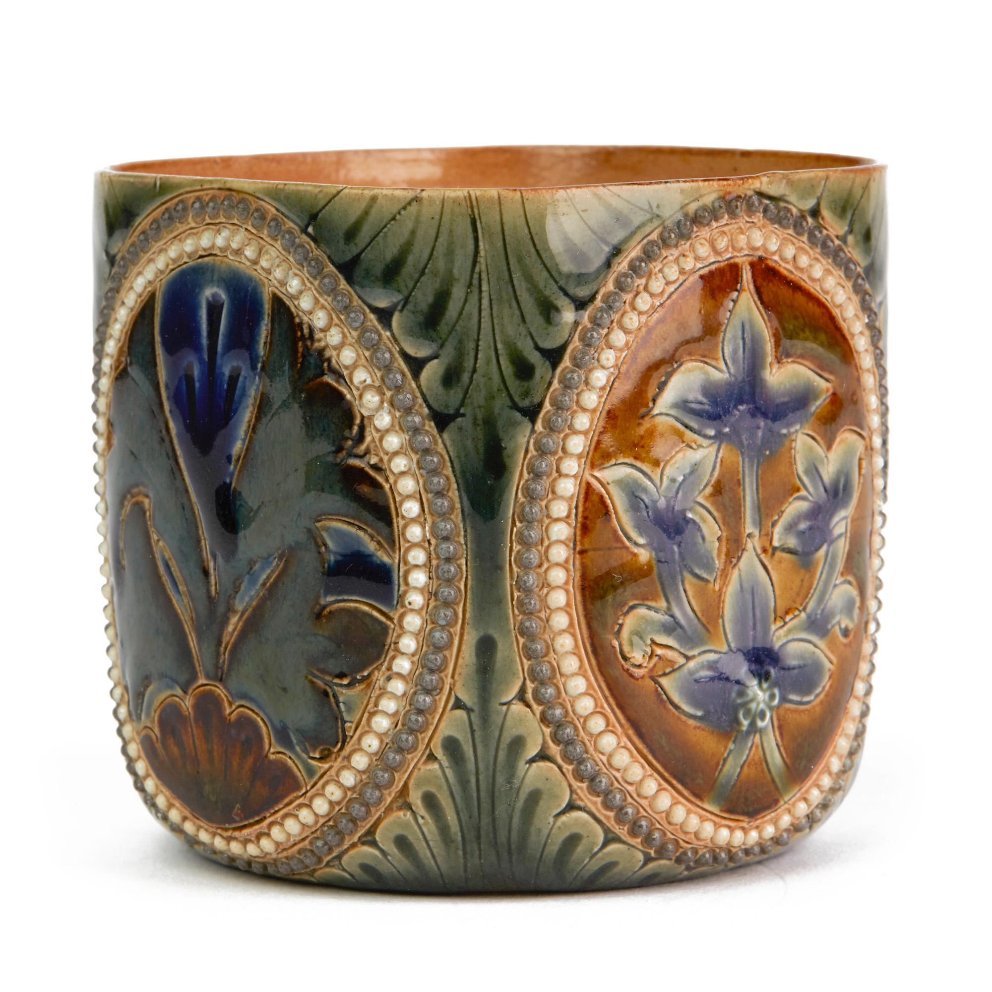 English John Broad Doulton Lambeth Rare Art Pottery Beaker Vase Dated 1880 For Sale