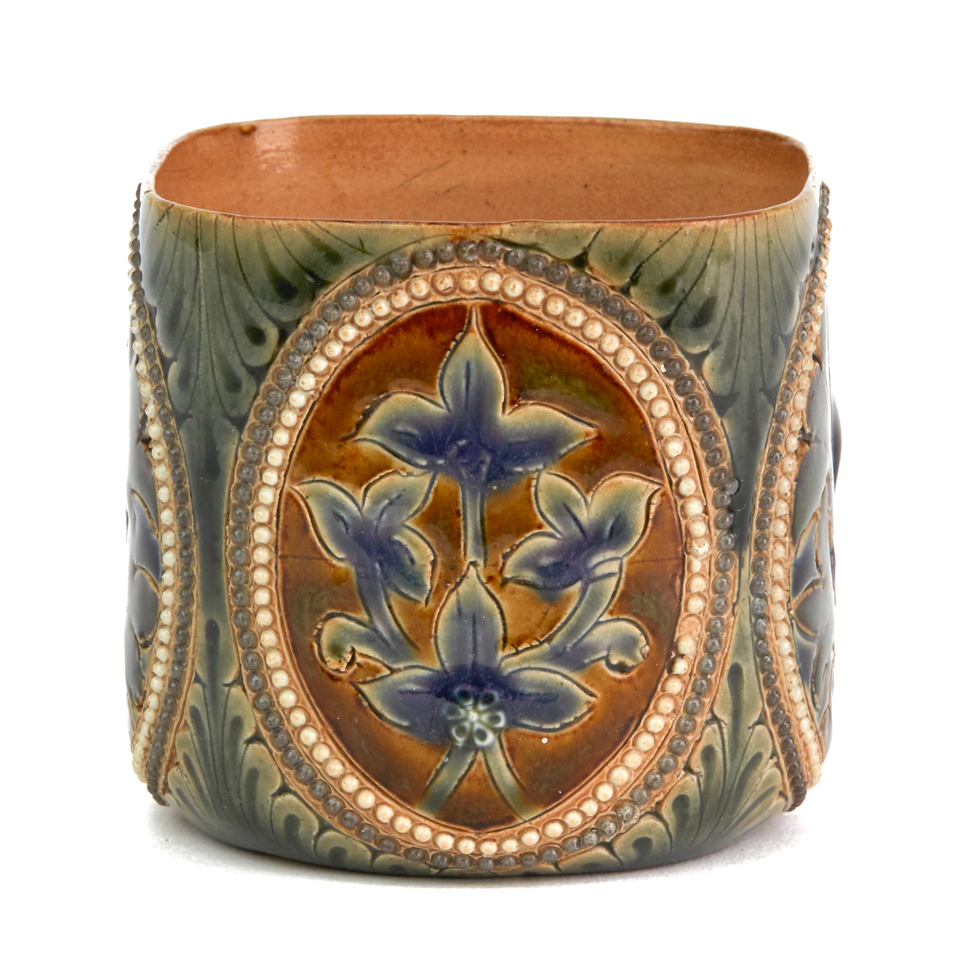 John Broad Doulton Lambeth Rare Art Pottery Beaker Vase Dated 1880 For Sale 2