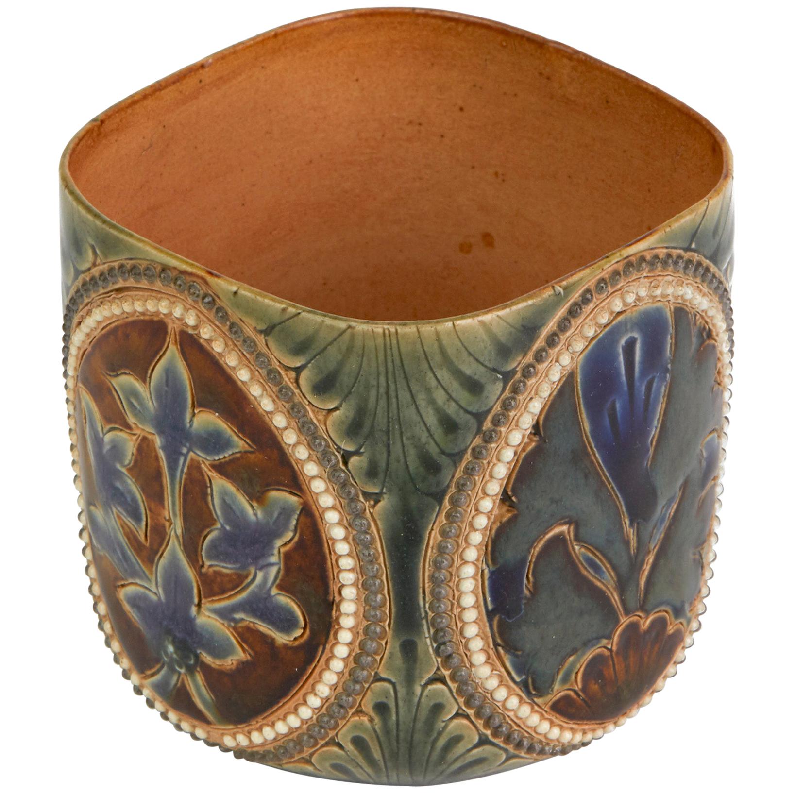 John Broad Doulton Lambeth Rare Art Pottery Beaker Vase Dated 1880