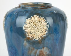 John Broad for Doulton Lambeth Floral Pattern Mottle Glazed Vase