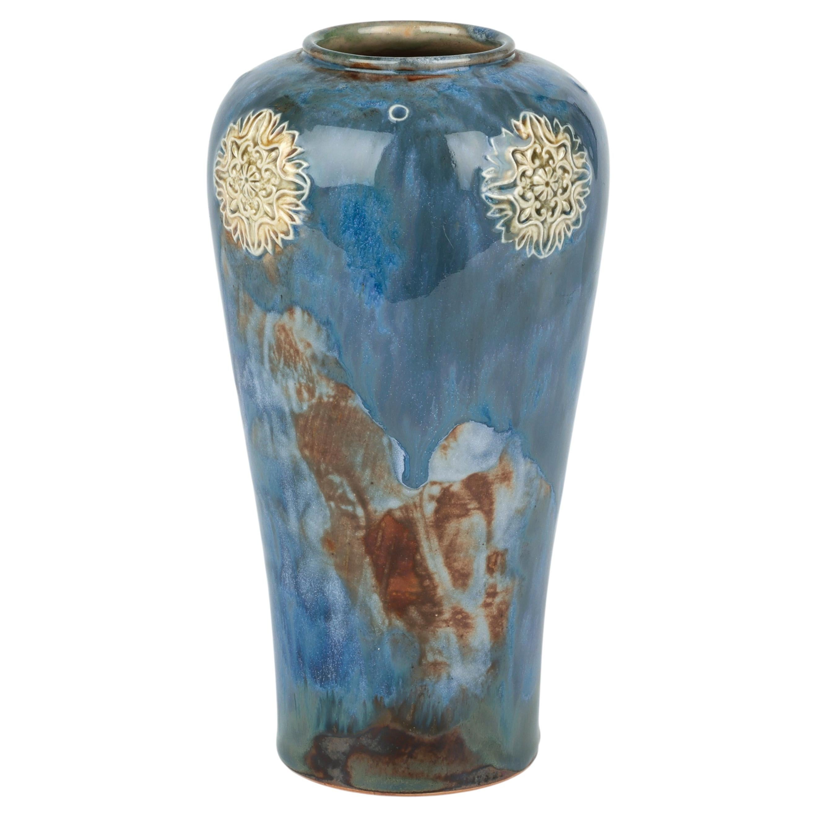 John Broad for Doulton Lambeth Floral Pattern Mottle Glazed Vase