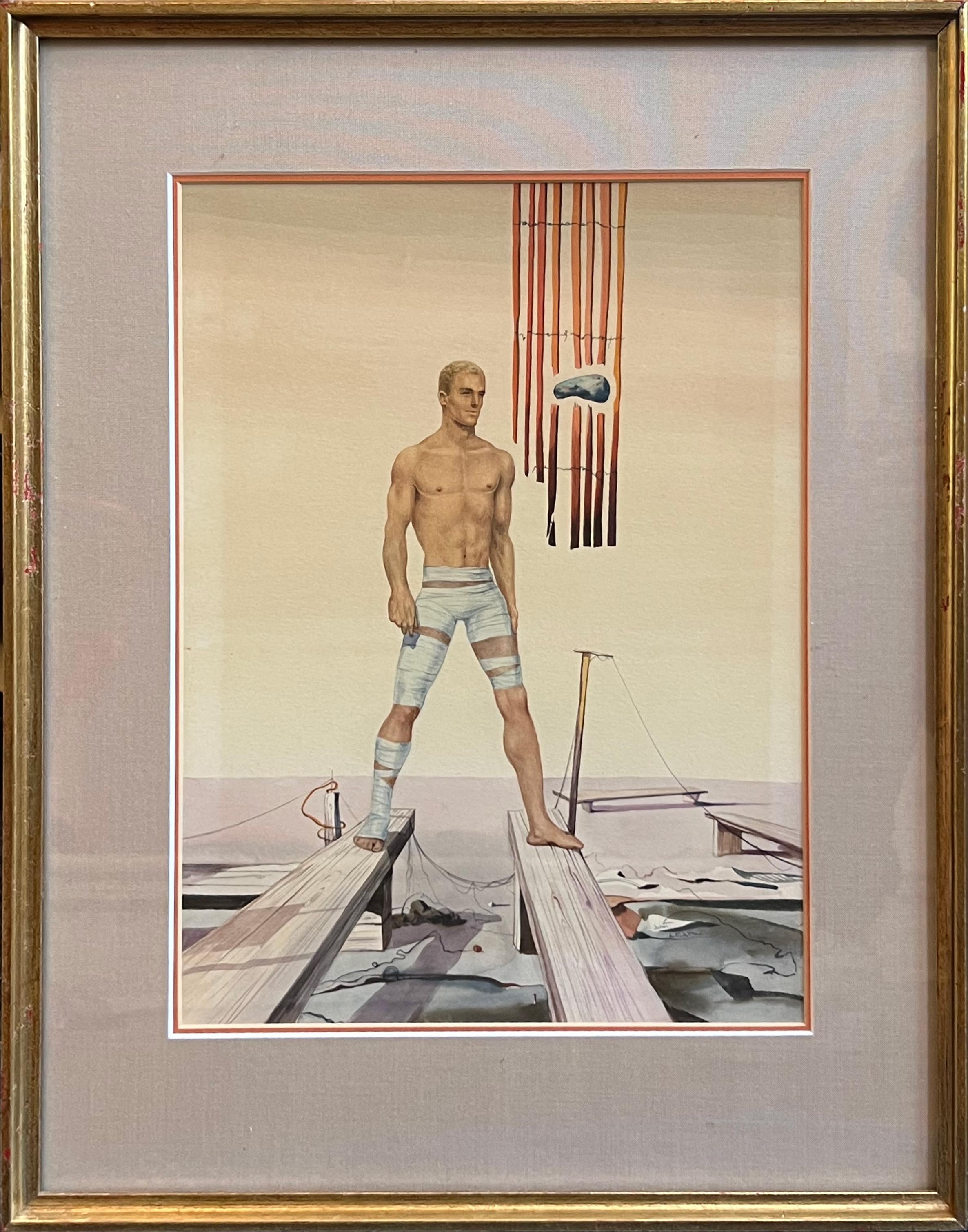 Dystopischer MALE NUDE ATHLETE Surreal – Painting von John Brock Lear, Jr. 