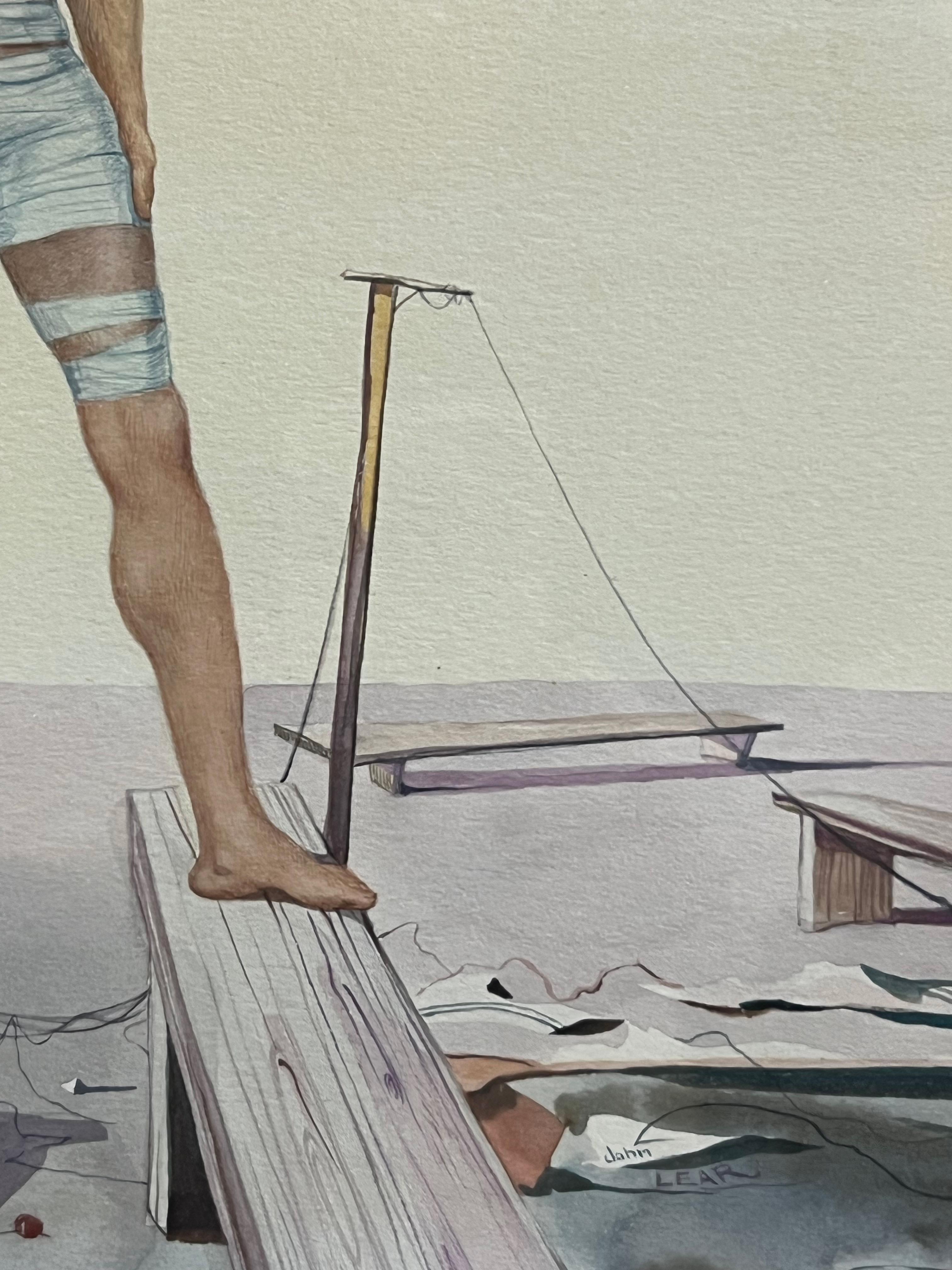 distópico atleta desnudo masculino surrealista - Painting moderno estadounidense de John Brock Lear, Jr. 