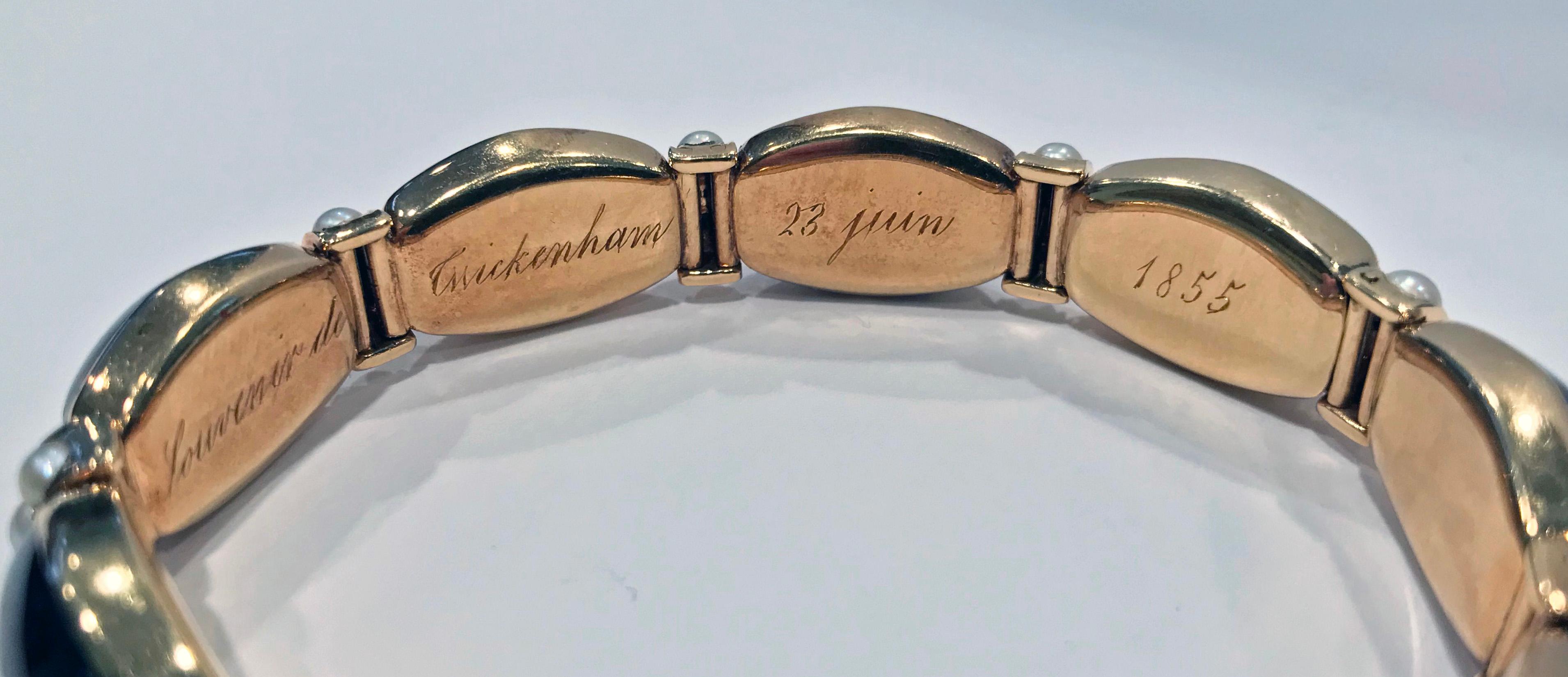 Cabochon John Brogden Gold Carbuncle and Pearl Bracelet, circa 1855