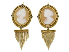 John Brogden Shell Cameo Brooch and Earrings, English, circa 1870