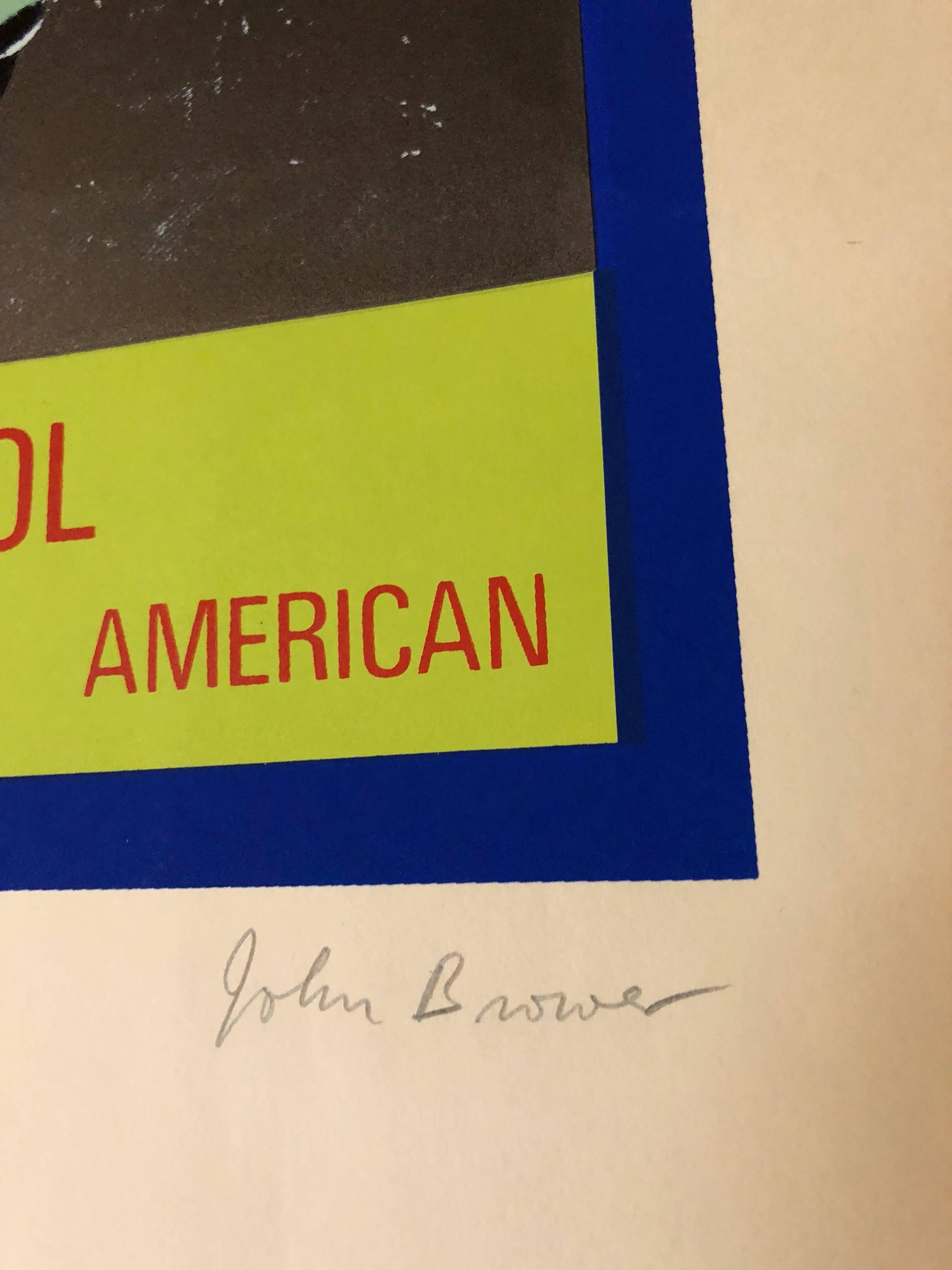 This is for a Photo Silkscreen Serigraph it is Titled Andy Warhol :Pop Artist American. light creasing to paper outside of image

John Brower worked in Chicago as a billboard designer for 12 years. He taught art at Alverno College of Milwaukee,