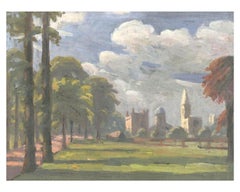 John Brown (1887–1966) - Early 20thC Oil, View of Tom Tower From Merton Meadow