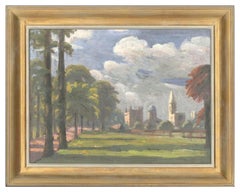 John Brown (1887–1966) - Early 20thC Oil, View of Tom Tower From Merton Meadow