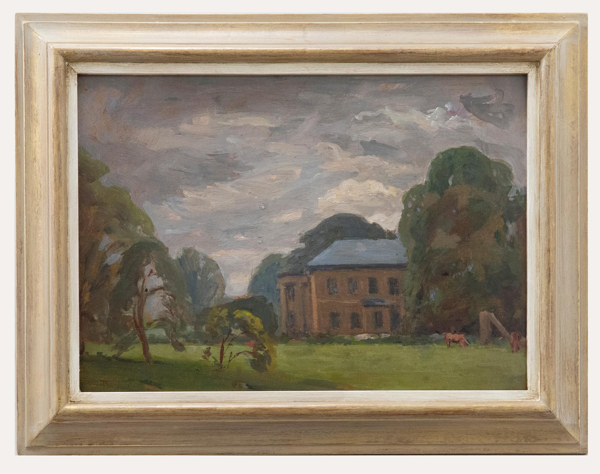 John Browne Landscape Painting - John Brown (1887-1966) - Early 20th Century Oil, View of the Manor