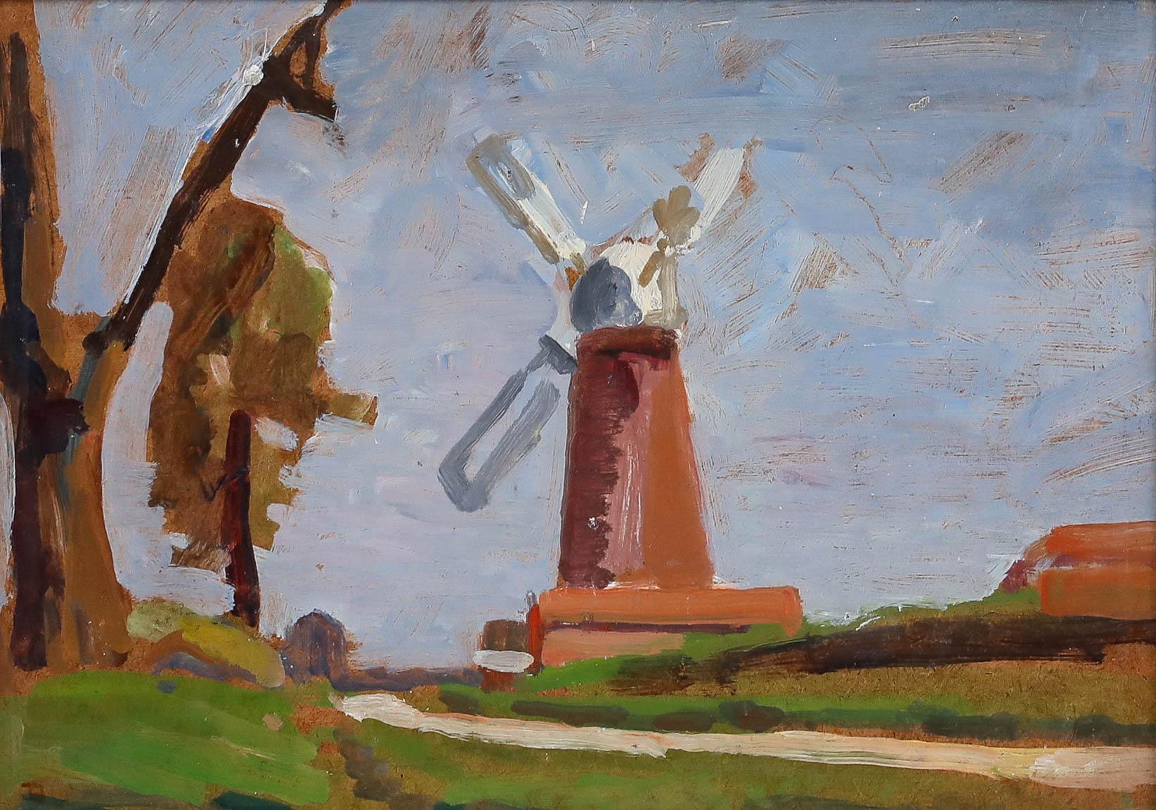 John Brown (1887–1966) - Framed Mid 20th Century Oil, The Old Windmill - Painting by John Browne