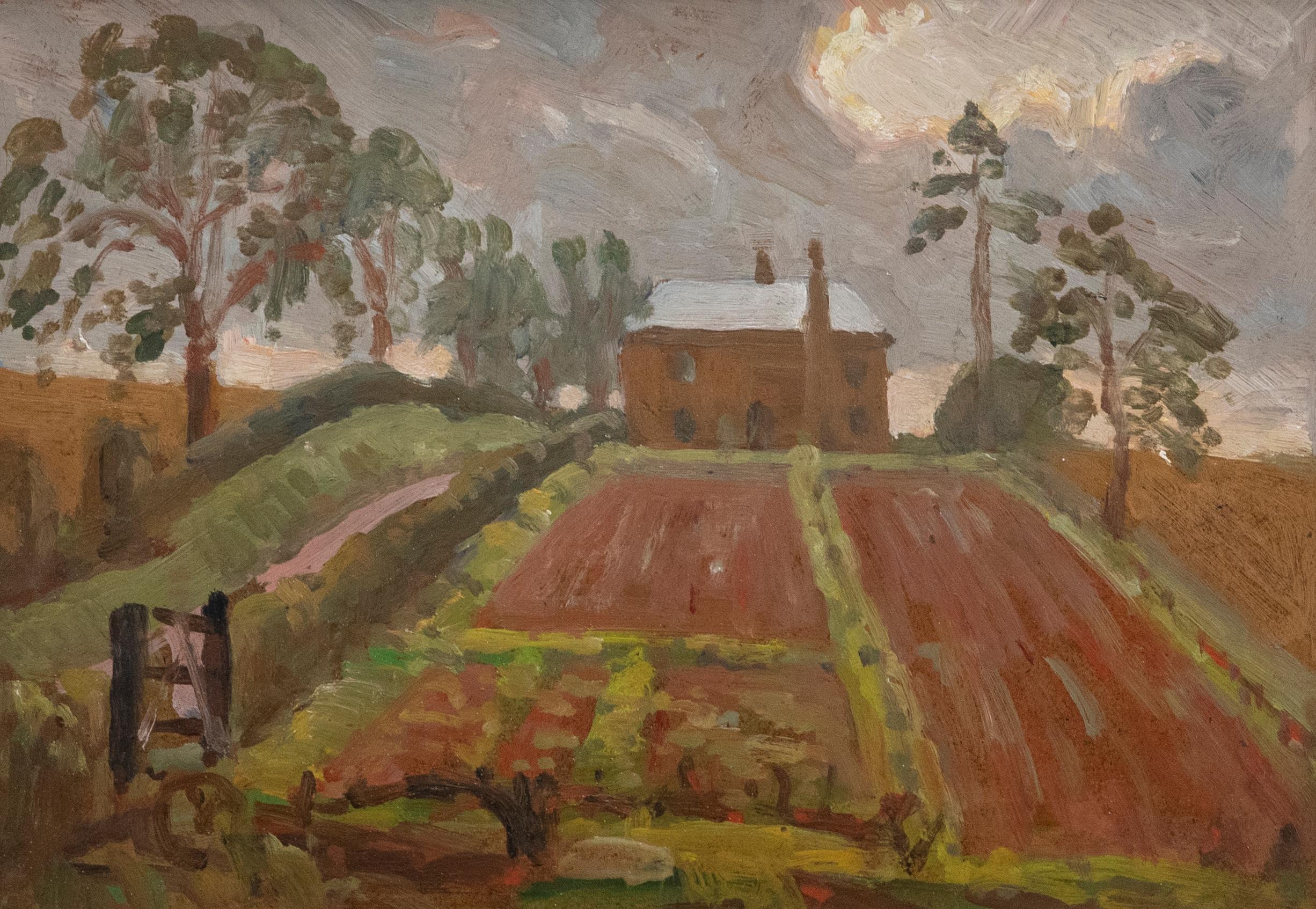 John Brown (1887-1966) - Olio della metà del 20° secolo, La casa colonica - Painting di John Browne