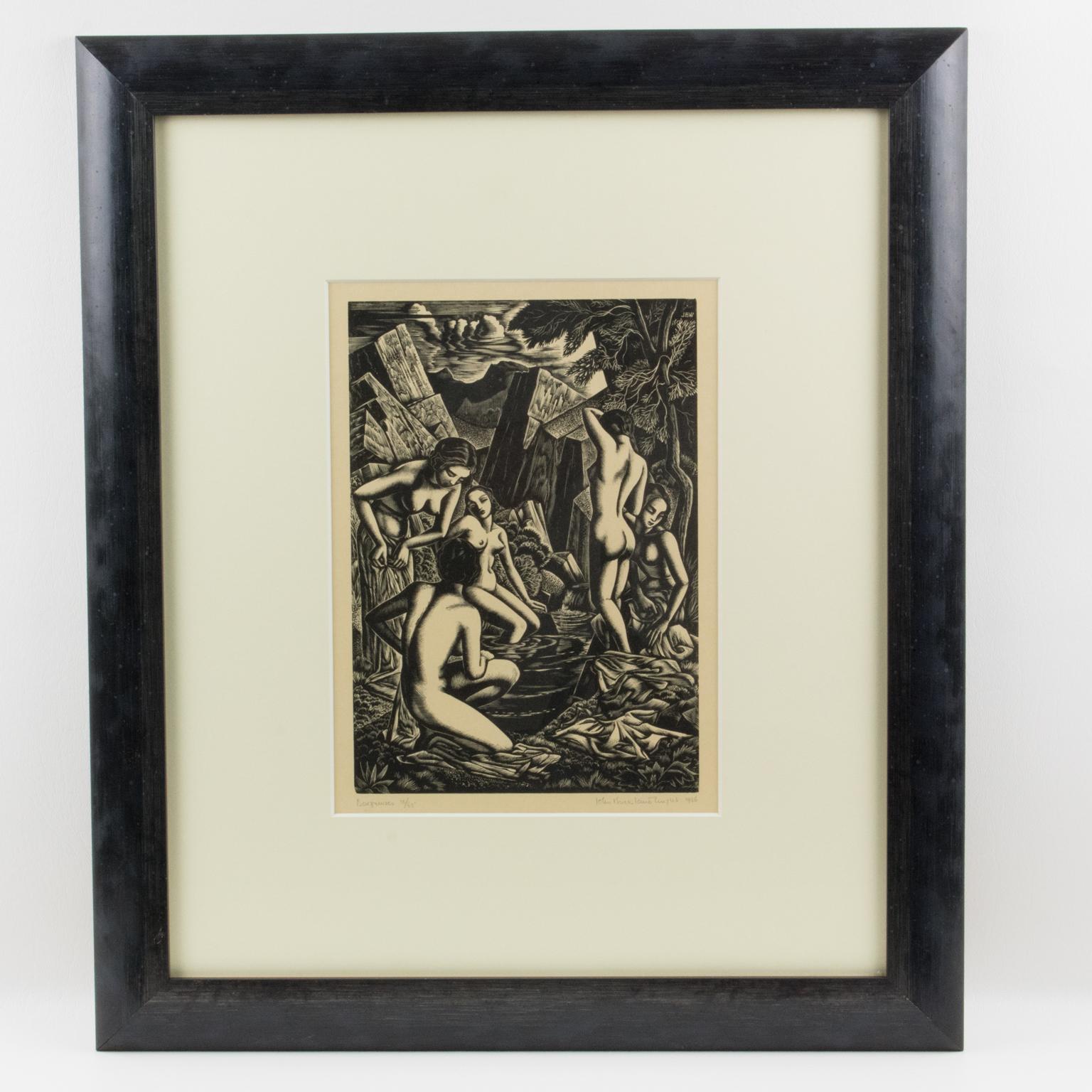 The Bathers, Wood-Engraving Drawing Lithograph by John Buckland-Wright For Sale 3