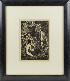 The Bathers, Wood-Engraving Drawing Lithograph by John Buckland-Wright