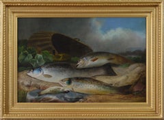 19th Century sporting oil painting of salmon & trout 