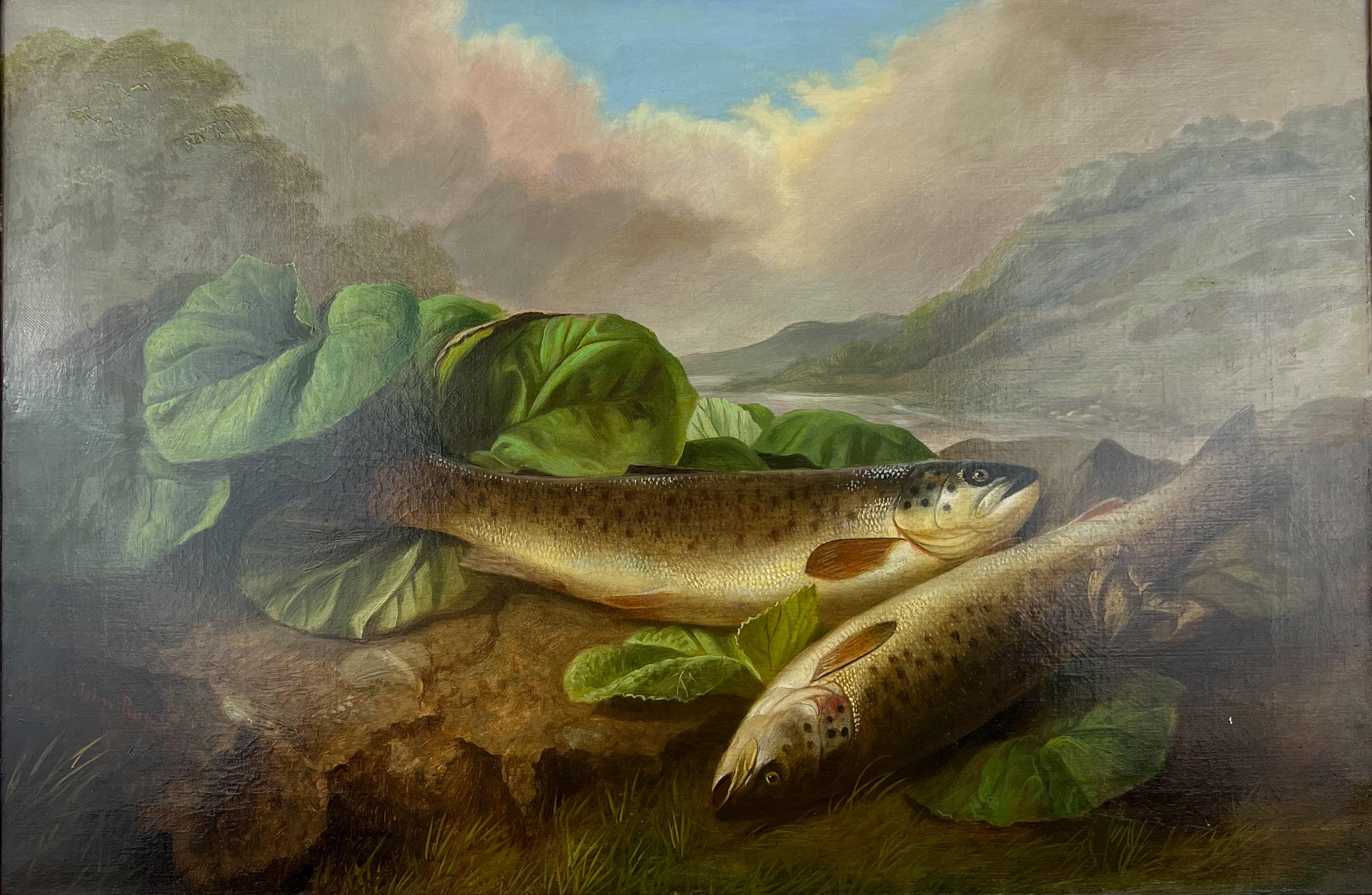 Bachforelle - Schottisches Stilleben aus dem späten 19. Naturalistisches Ölgemälde – Painting von John Bucknell Russell