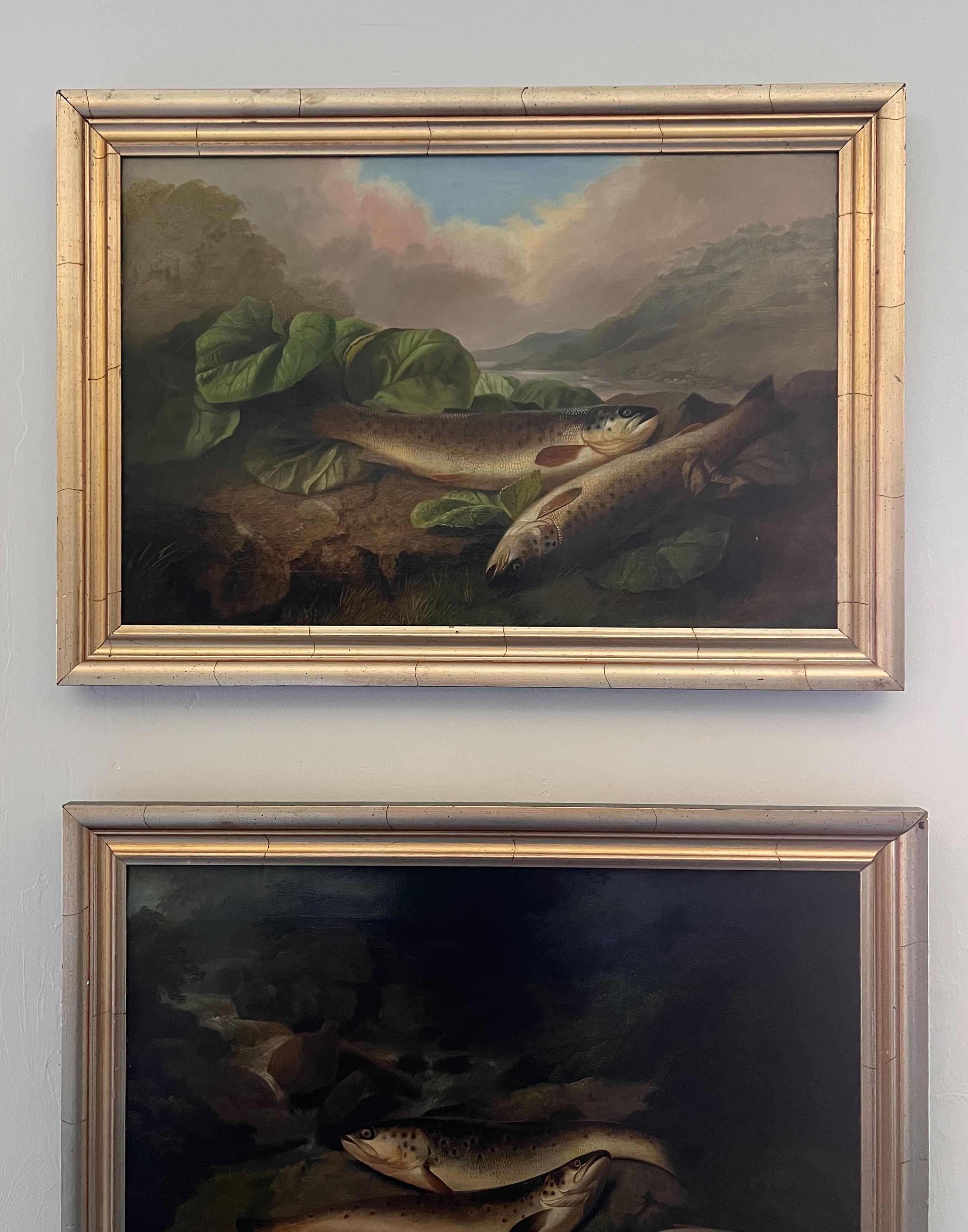 Bachforelle - Schottisches Stilleben aus dem späten 19. Naturalistisches Ölgemälde (Realismus), Painting, von John Bucknell Russell