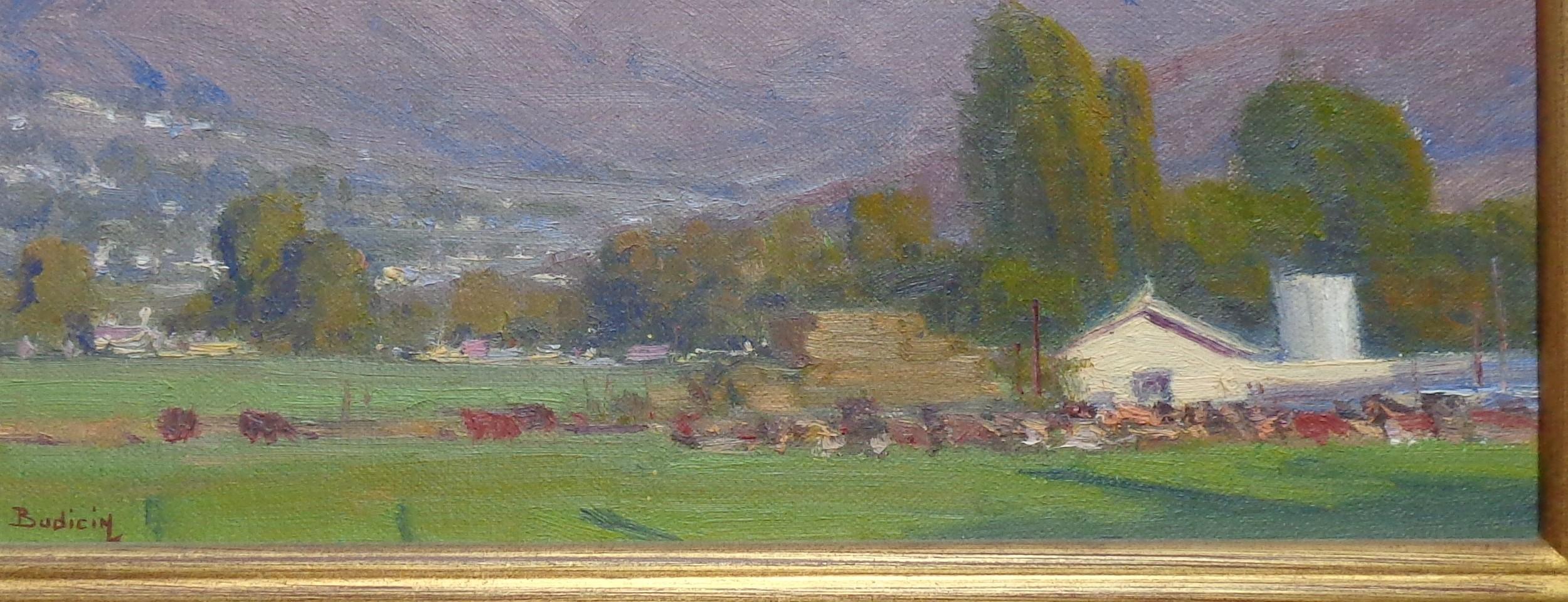 Kalifornische Landschaft, Ölgemälde von John Budicin, San Bernardino Mountains Farm, Kalifornien im Angebot 3